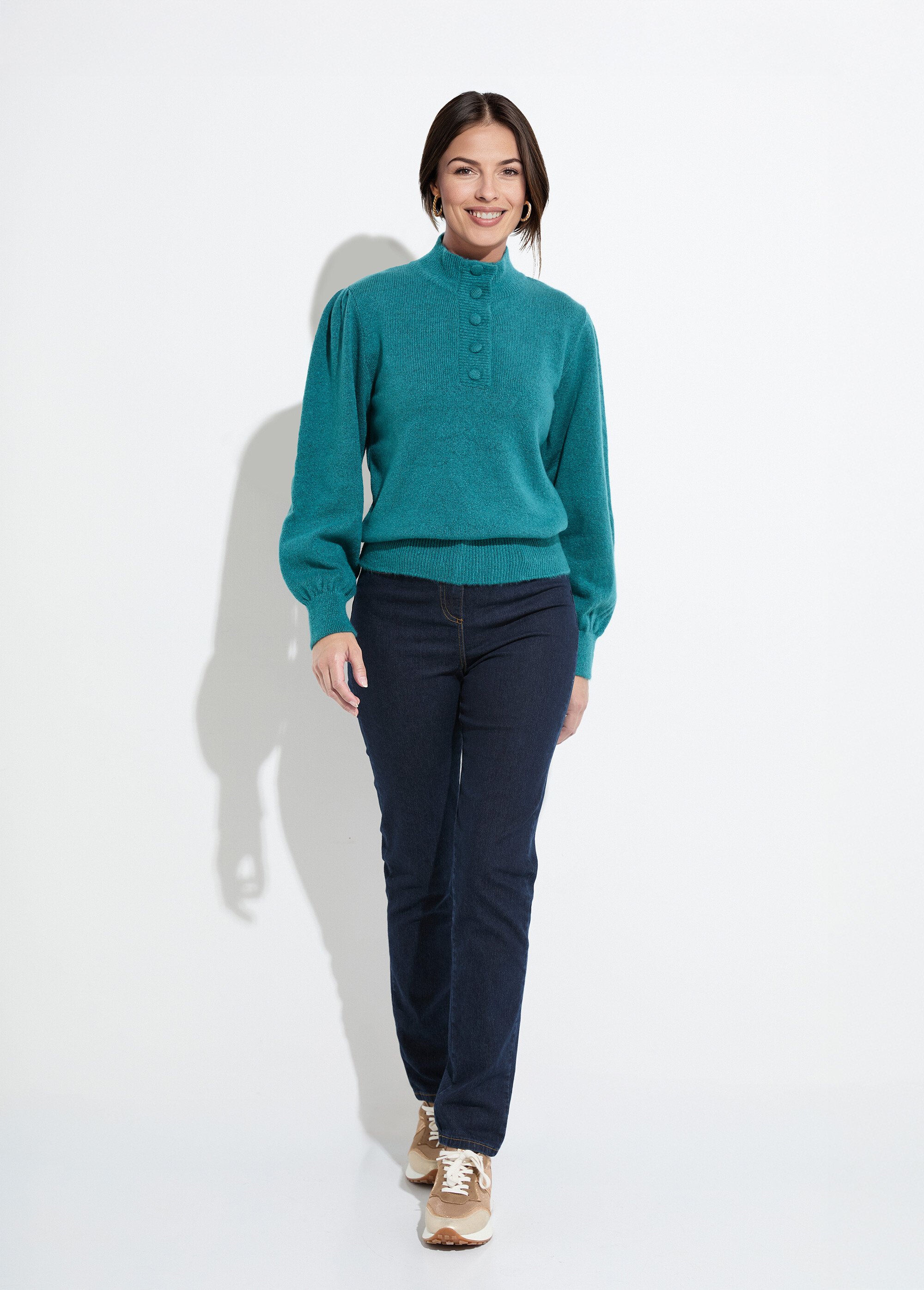 Pull chaud col montant boutonné Femme Vert PAULIE SF1