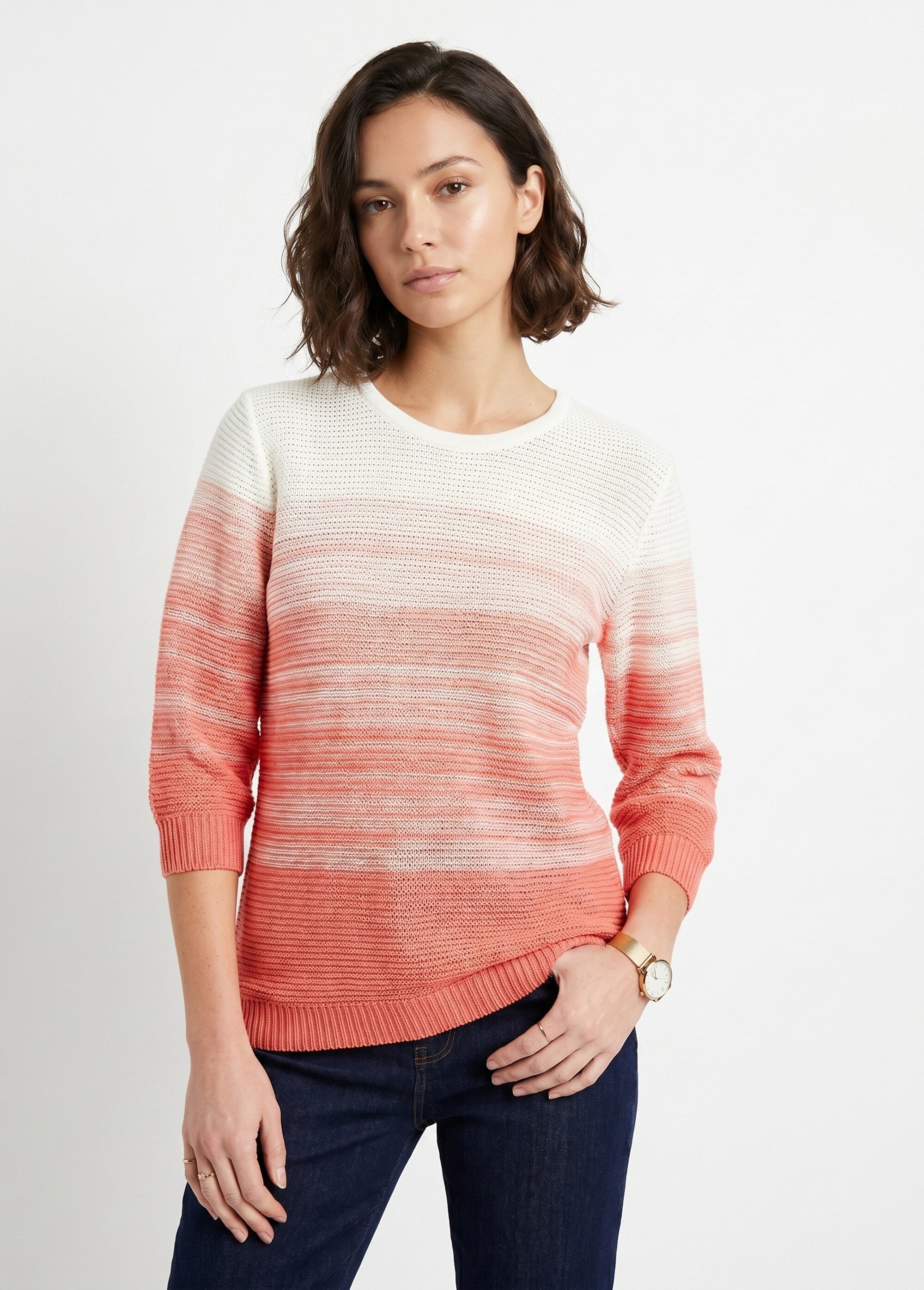 Pull doux manches 3/4 coton Femme Blanc MARNAZ FA1