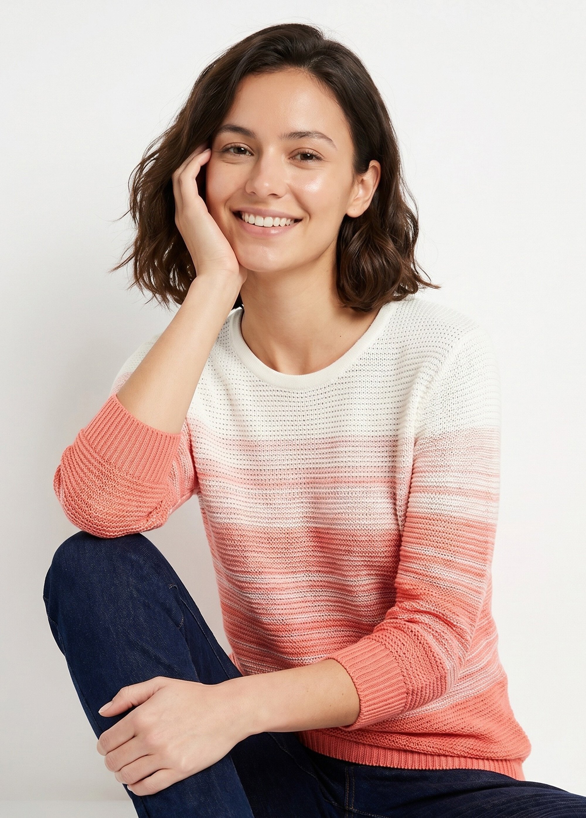 Pull doux manches 3/4 coton Femme Blanc MARNAZ MV1