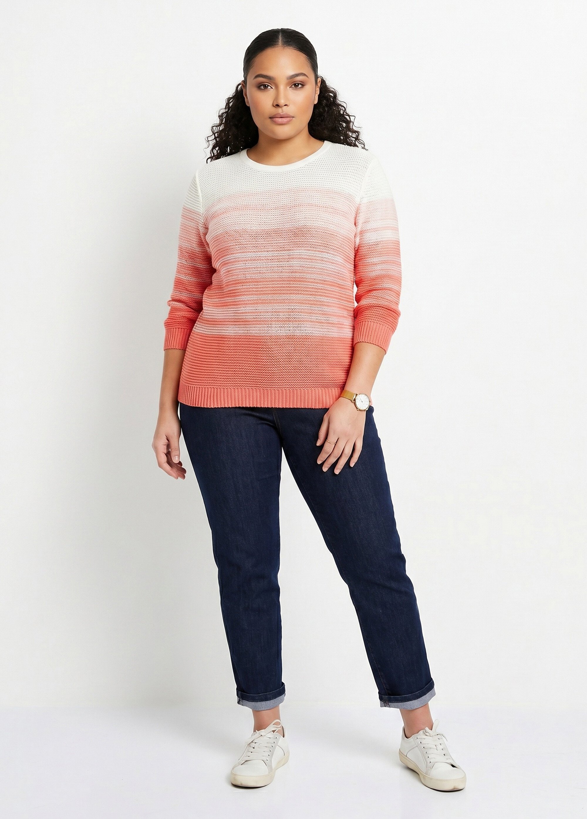 Pull doux manches 3/4 coton Femme Grande Taille Blanc MARNAZ SI1