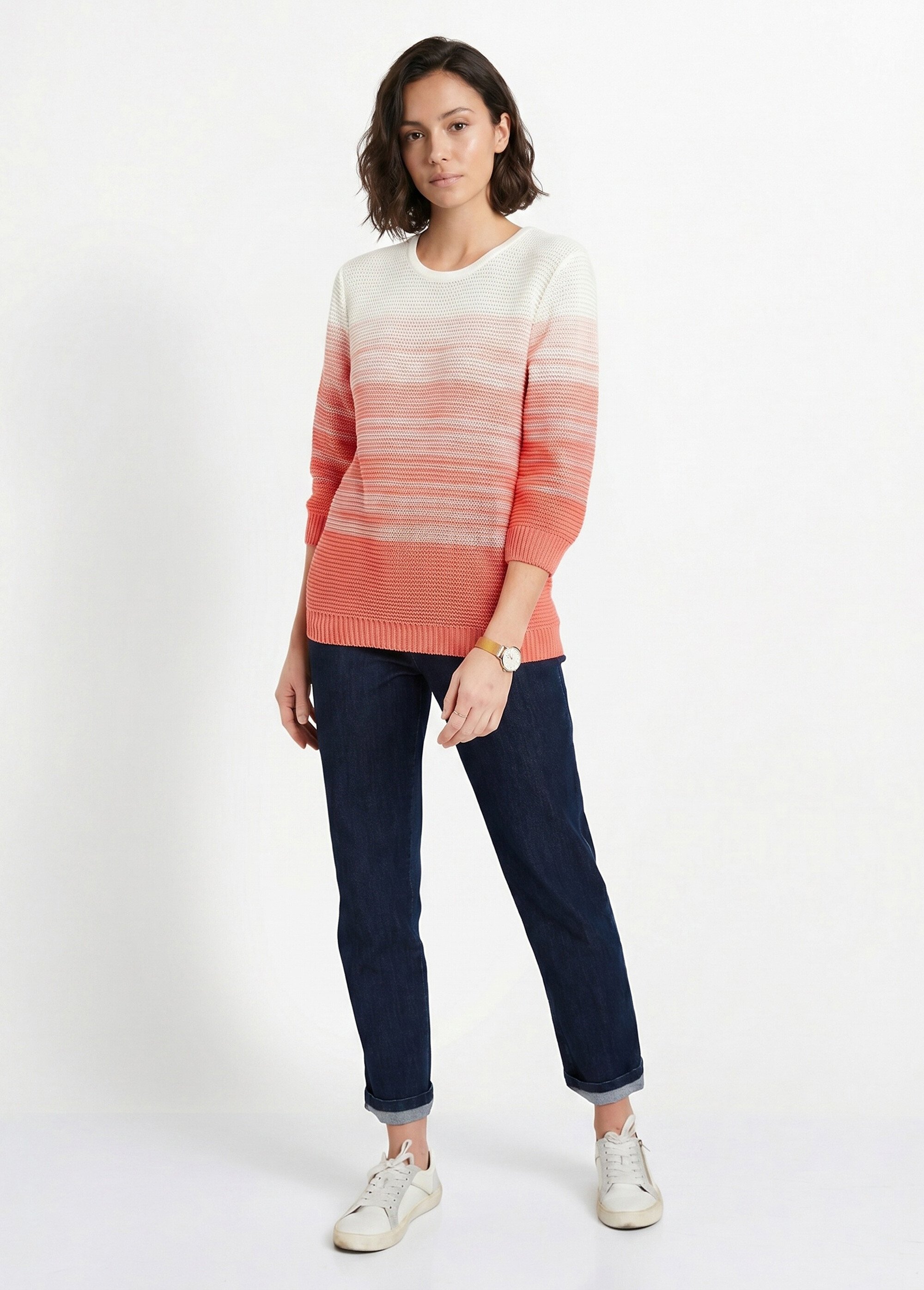 Pull doux manches 3/4 coton Femme Blanc MARNAZ SI1