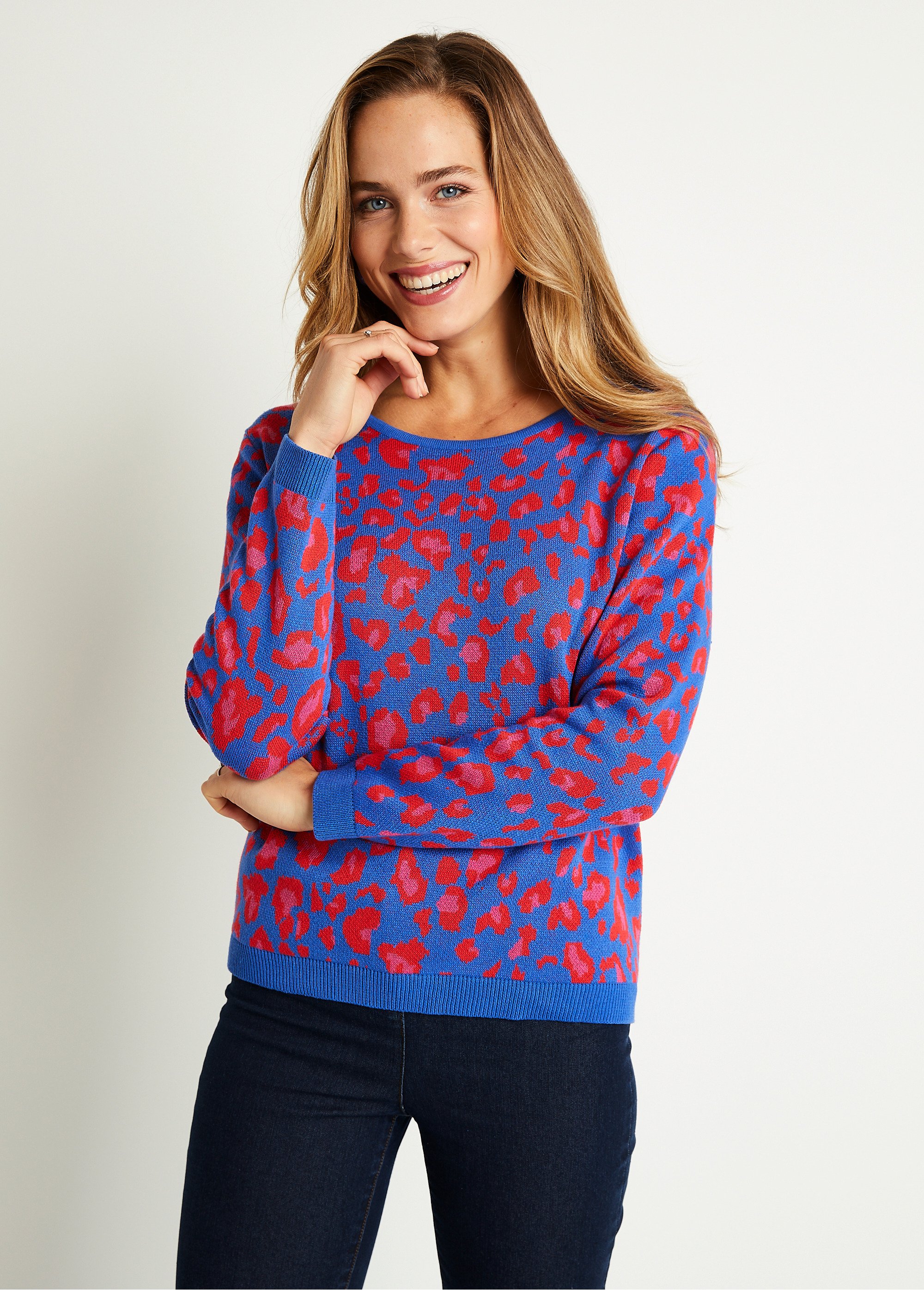 Pull motif léopard col rond
