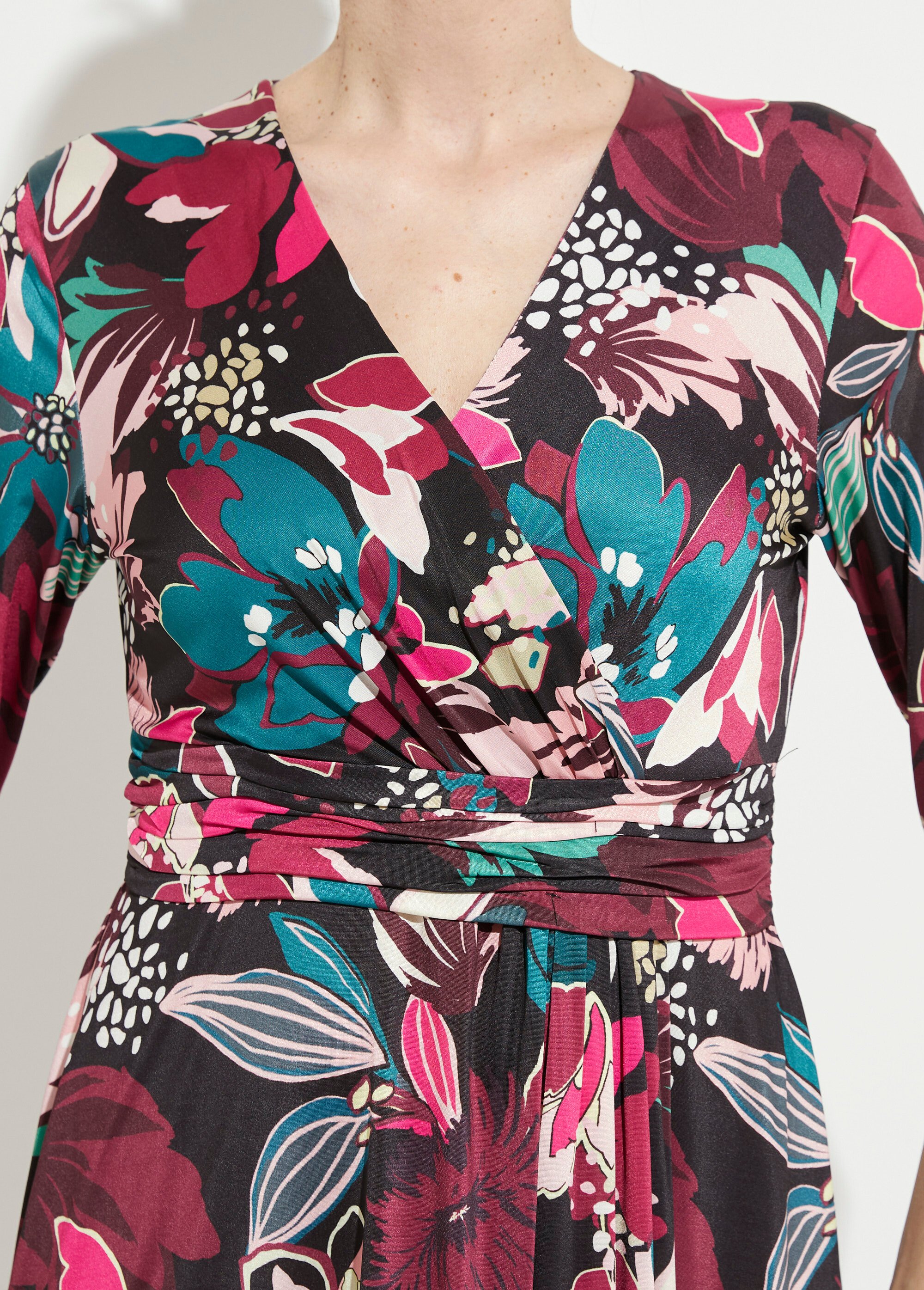Robe cache-coeur courte évasée imprimé fleurs Femme Rose HERMANCE DE1