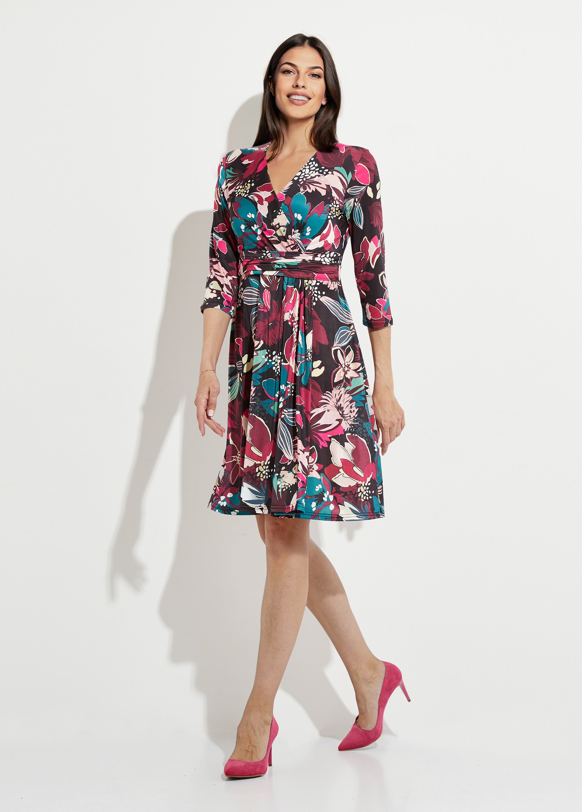 Robe cache-coeur courte évasée imprimé fleurs Femme Rose HERMANCE FA1