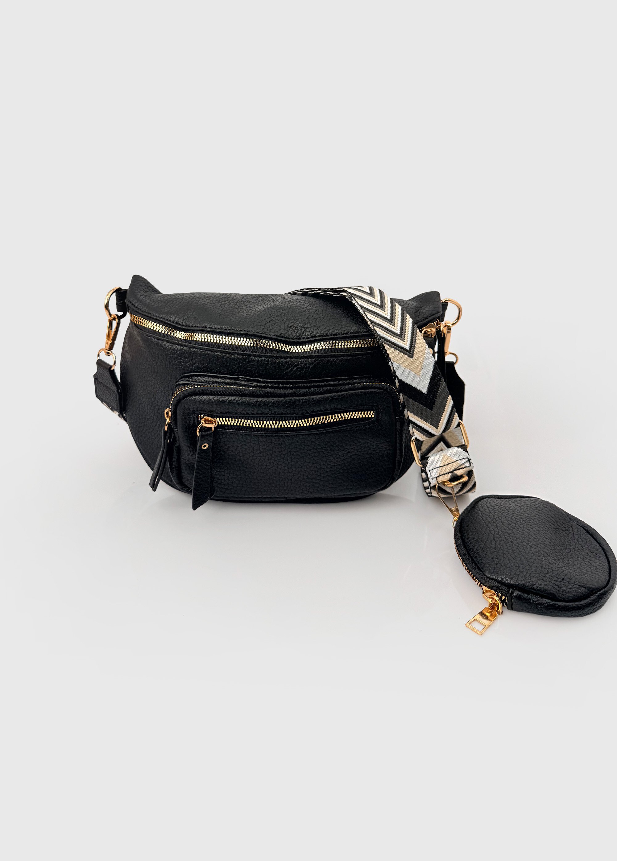 Sac banane fantaisie + porte-monnaie Femme Noir BAG-PM301 FA1