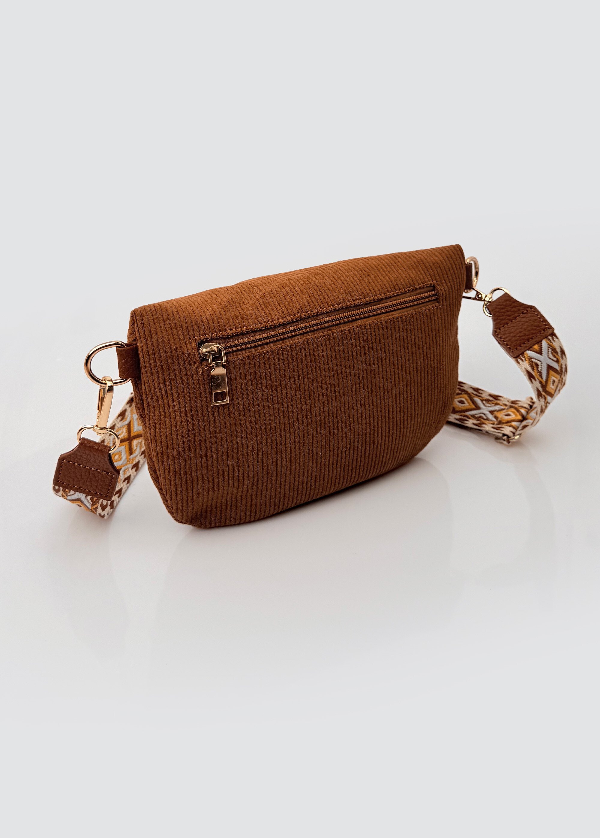 Sac banane velours bandoulière fantaisie Femme Marron BAG-F101 DE1