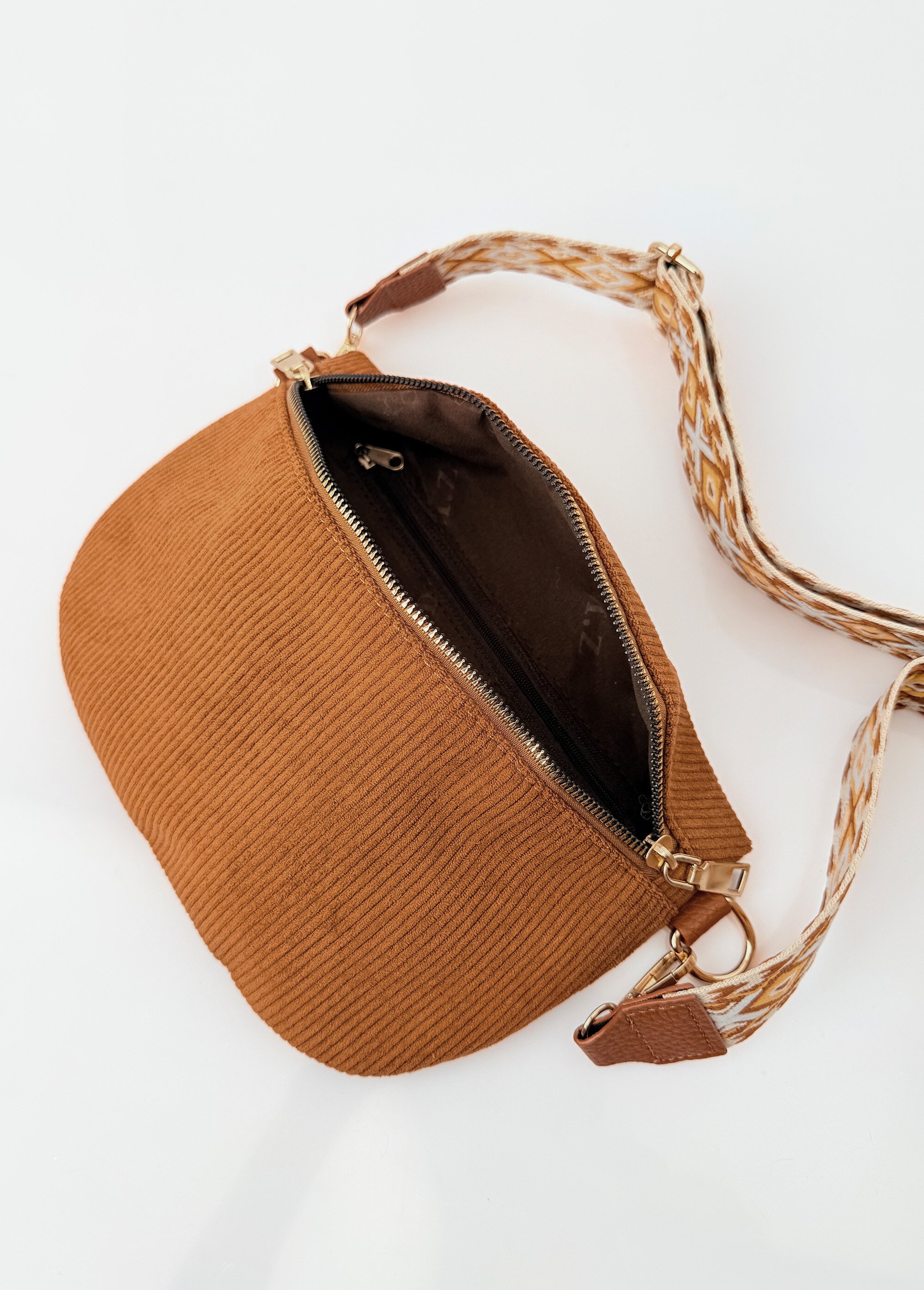Sac banane velours bandoulière fantaisie Femme Marron BAG-F101 DE2