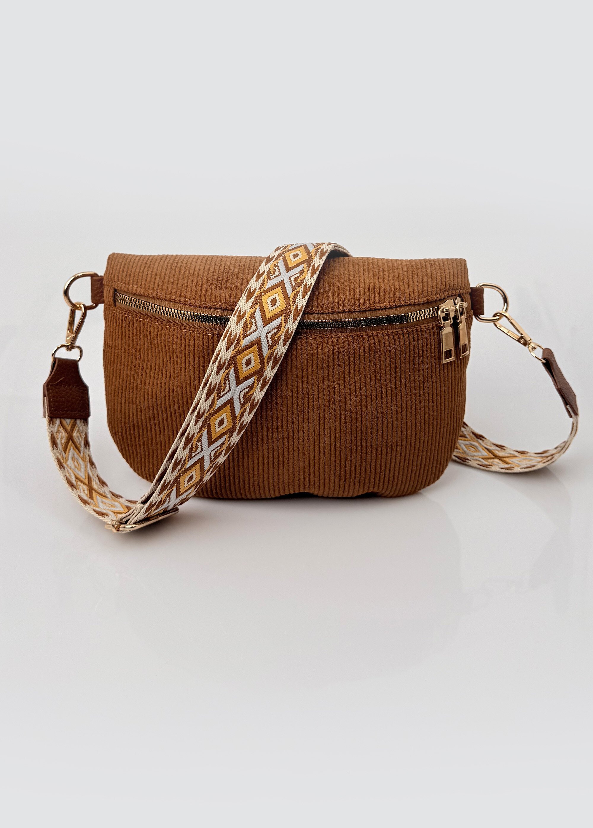 Sac banane velours bandoulière fantaisie Femme Marron BAG-F101 FA1