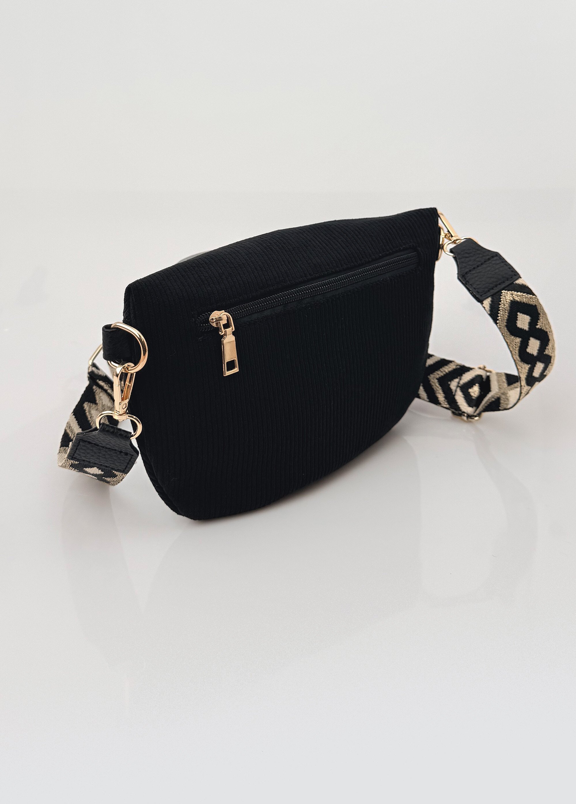 Sac banane velours bandoulière fantaisie Femme Noir BAG-F101 DE1