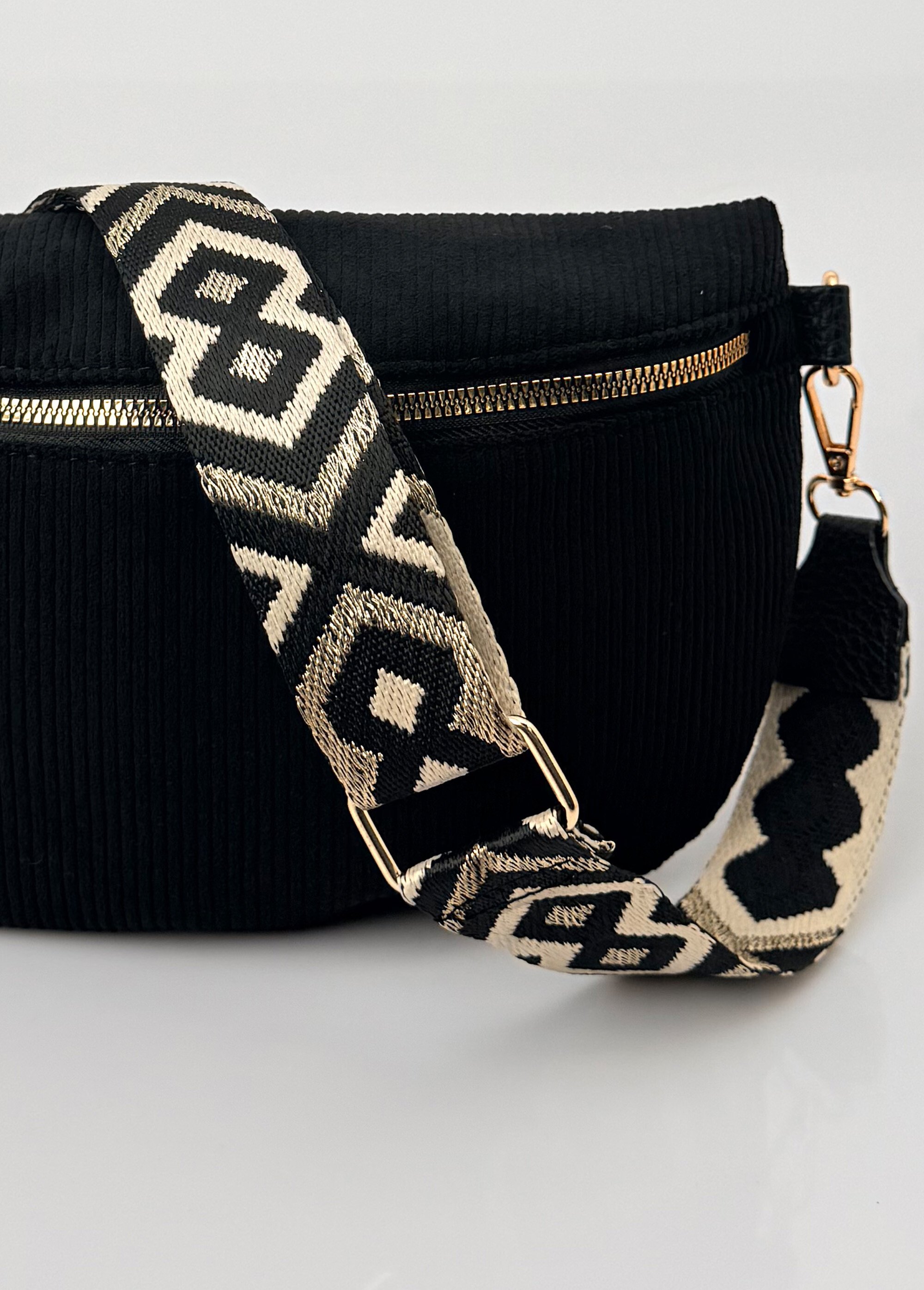 Sac banane velours bandoulière fantaisie Femme Noir BAG-F101 DE2
