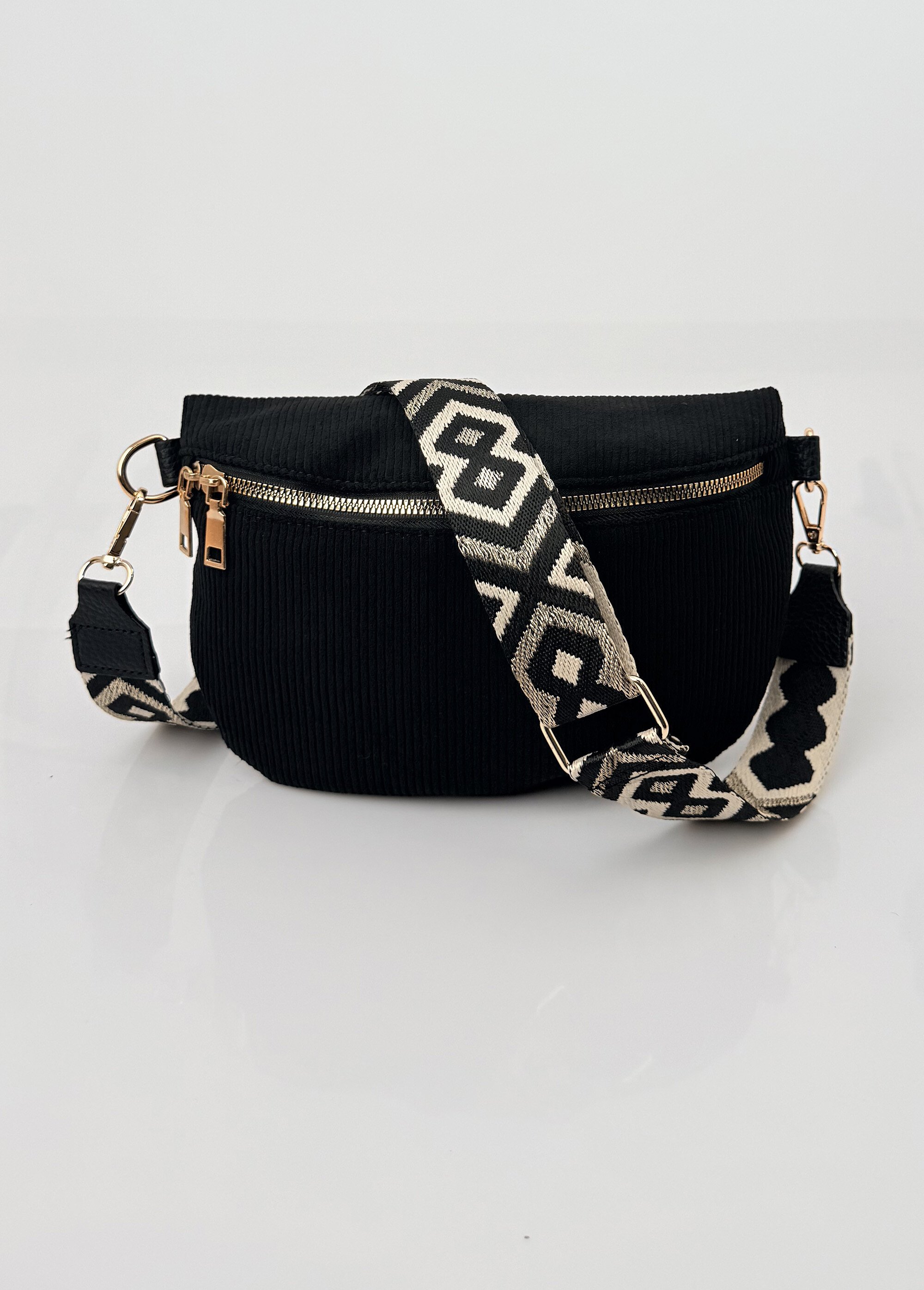 Sac banane velours bandoulière fantaisie Femme Noir BAG-F101 FA1