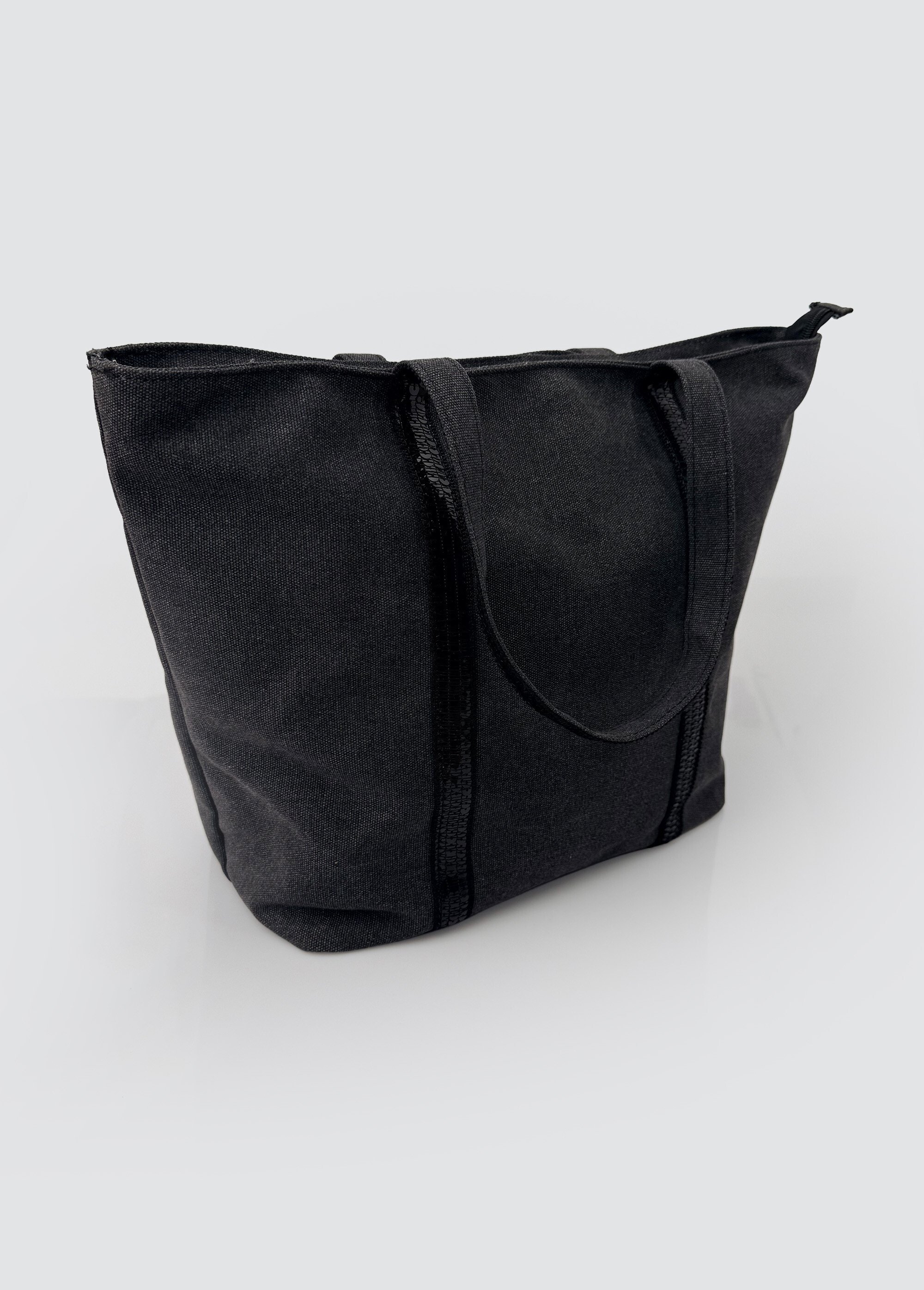 Sac cabas en toile avec détails sequins Femme Noir BAG-F838 DE1