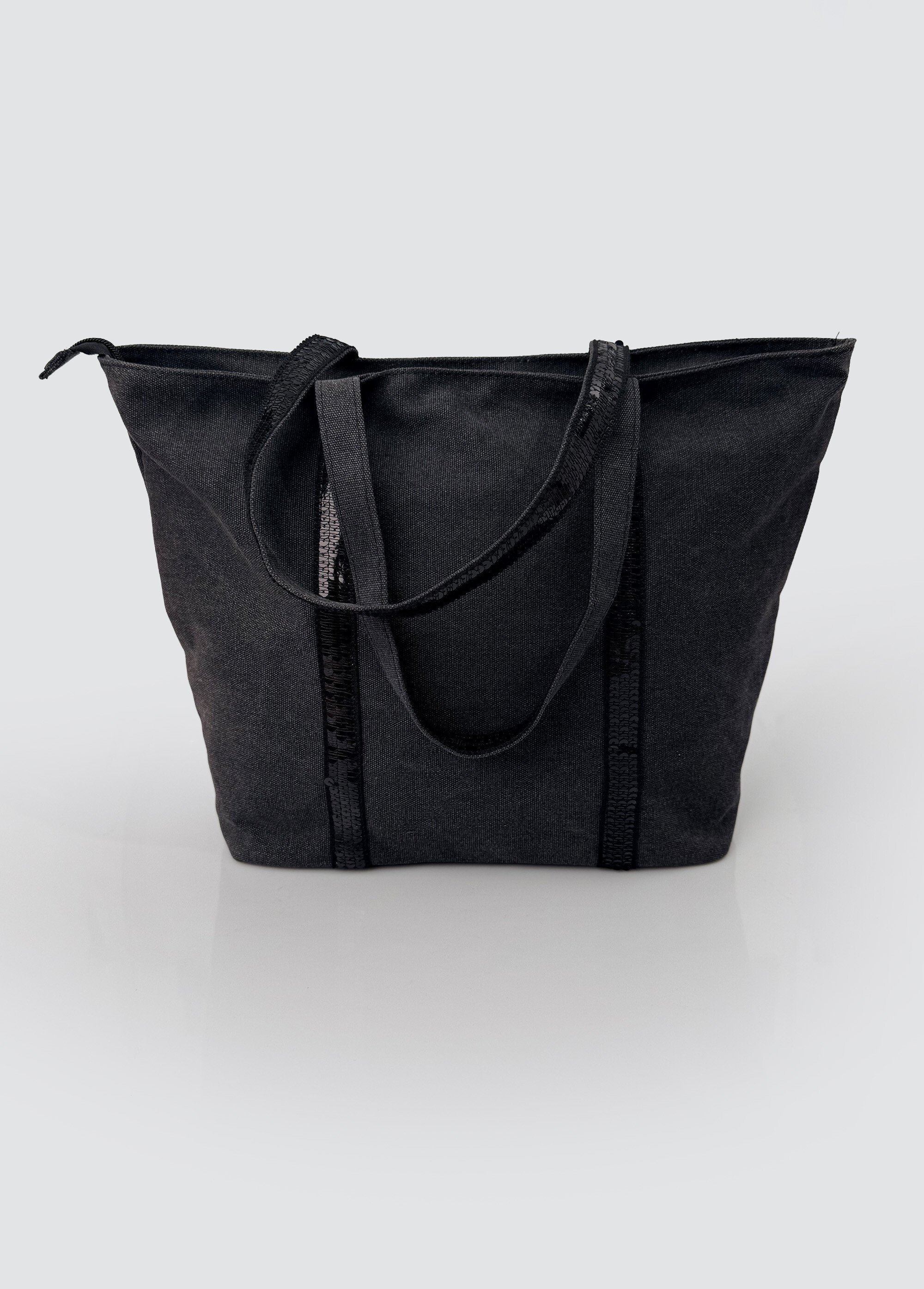 Sac cabas en toile avec détails sequins Femme Noir BAG-F838 FA1