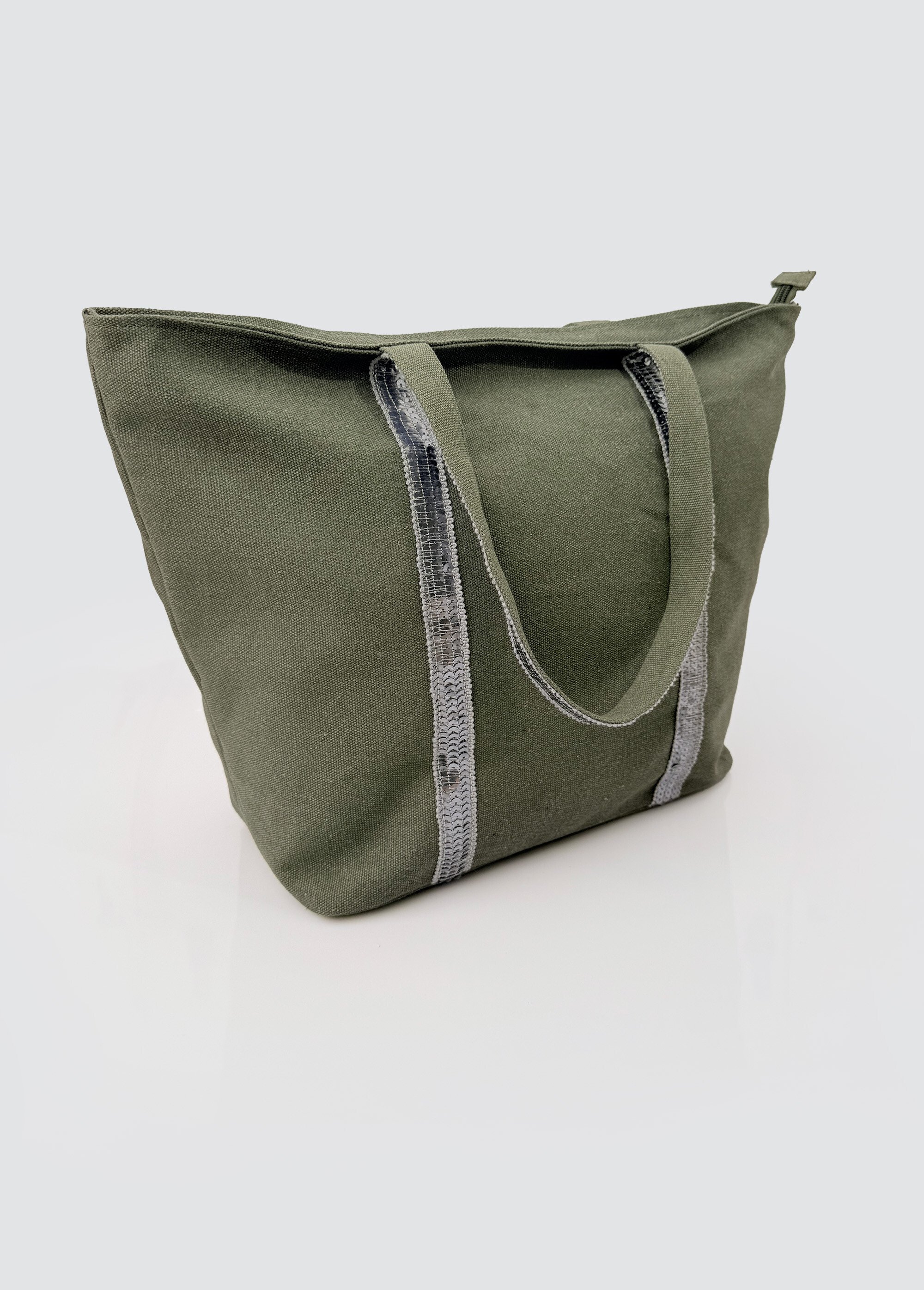 Sac cabas en toile avec détails sequins Femme Vert BAG-F838 DE1