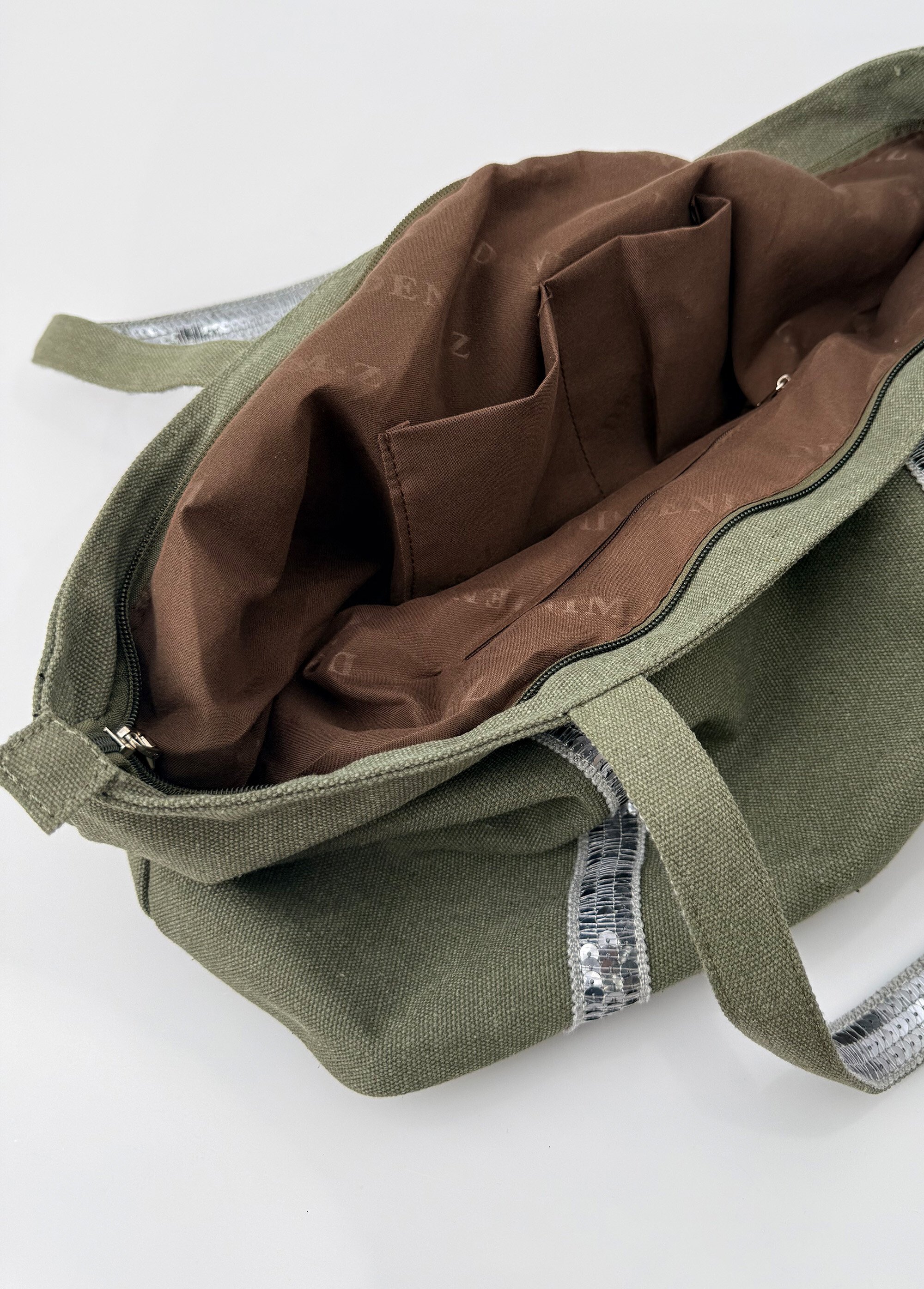 Sac cabas en toile avec détails sequins Femme Vert BAG-F838 DE2