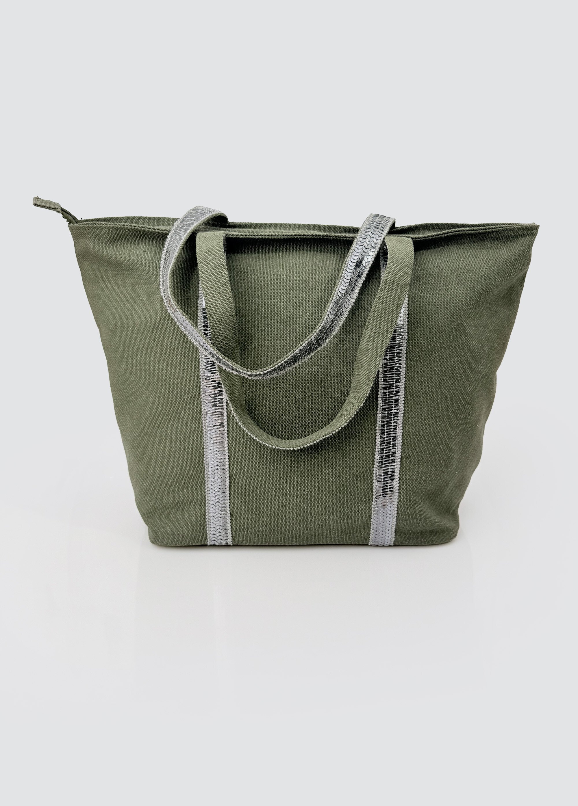 Sac cabas en toile avec détails sequins Femme Vert BAG-F838 FA1