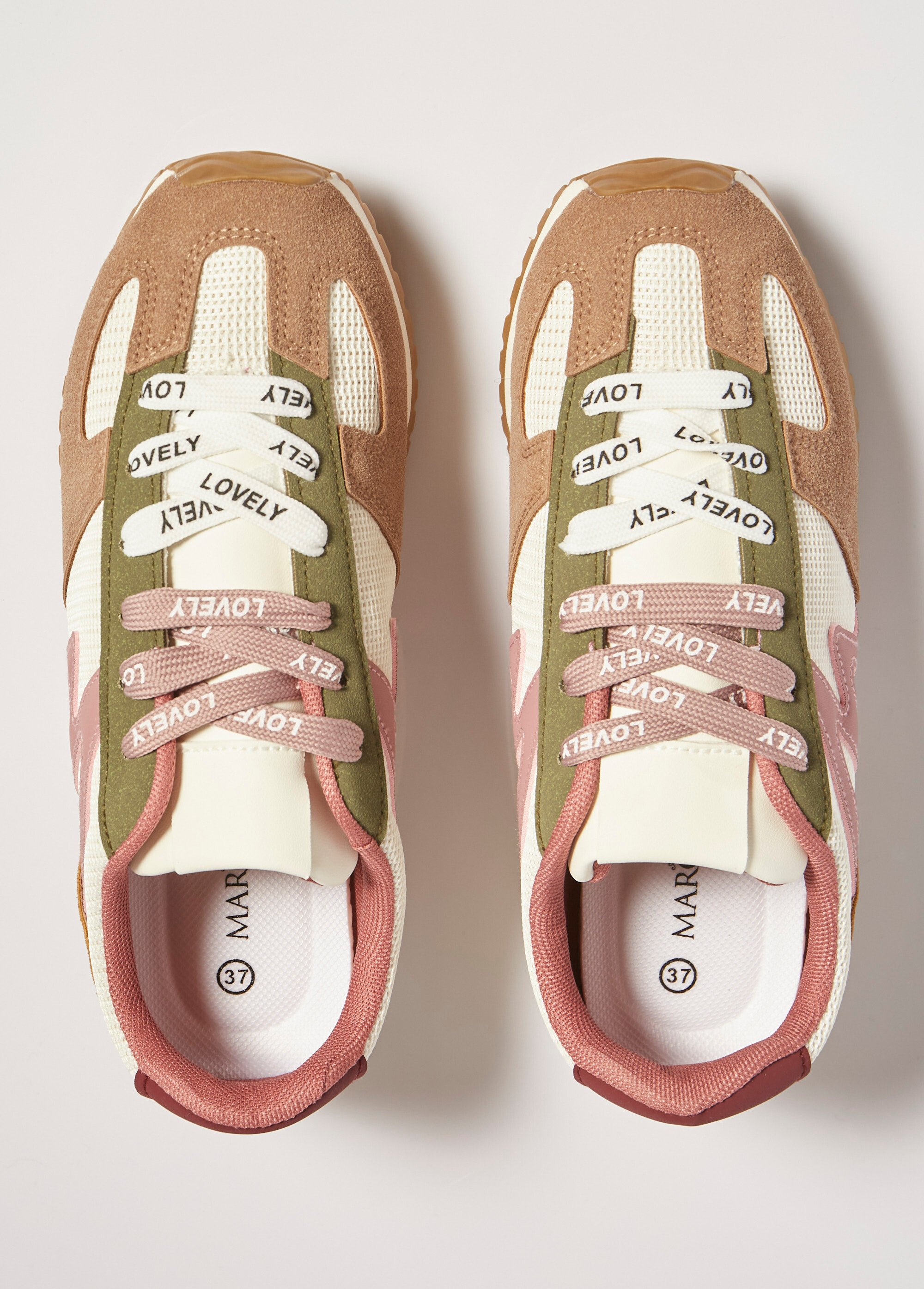 Sneakers multimatières + 2 paires lacets Femme Beige MAR9027 OV1