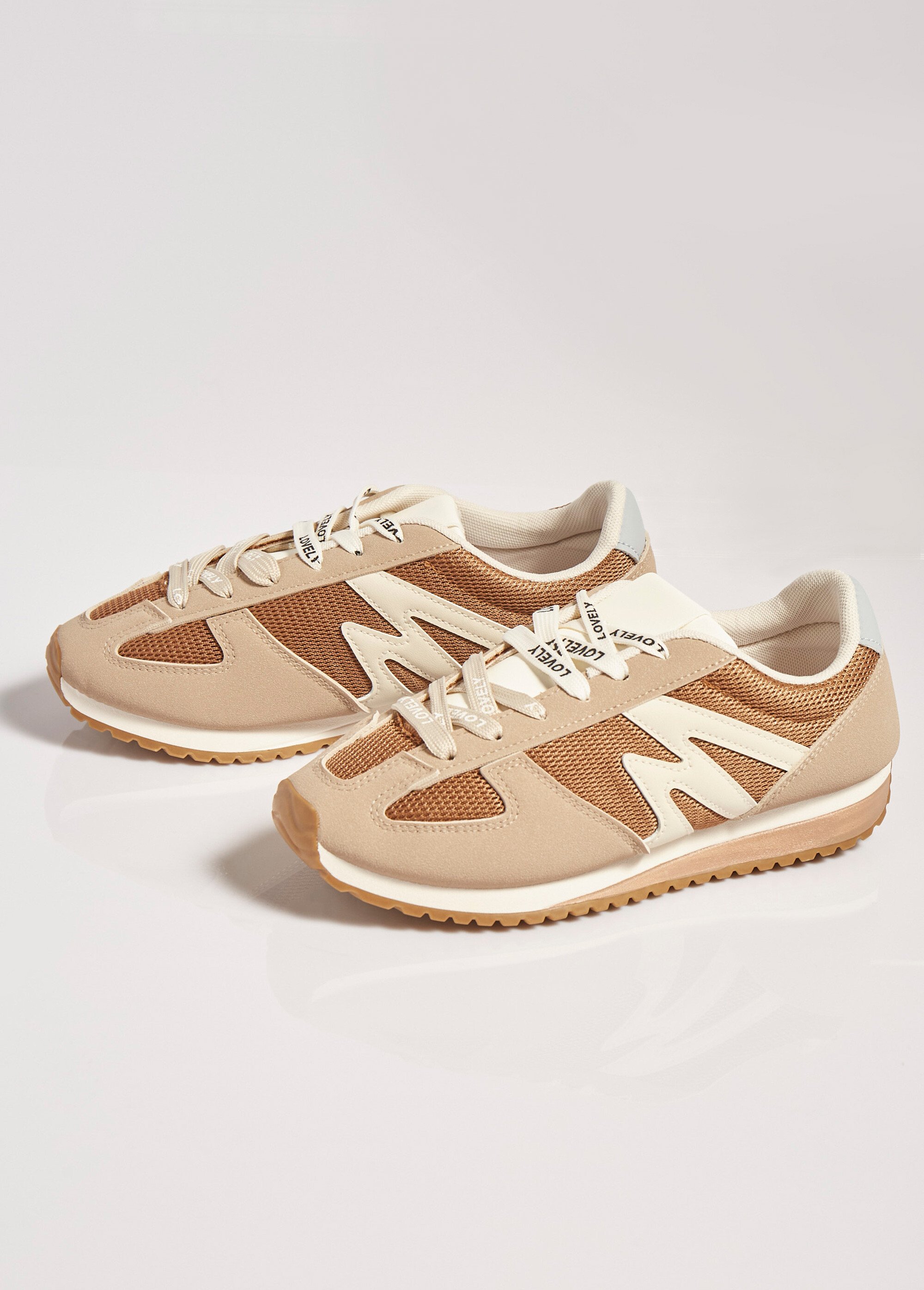 Sneakers multimatières + 2 paires lacets Femme Beige MAR9027 DE1