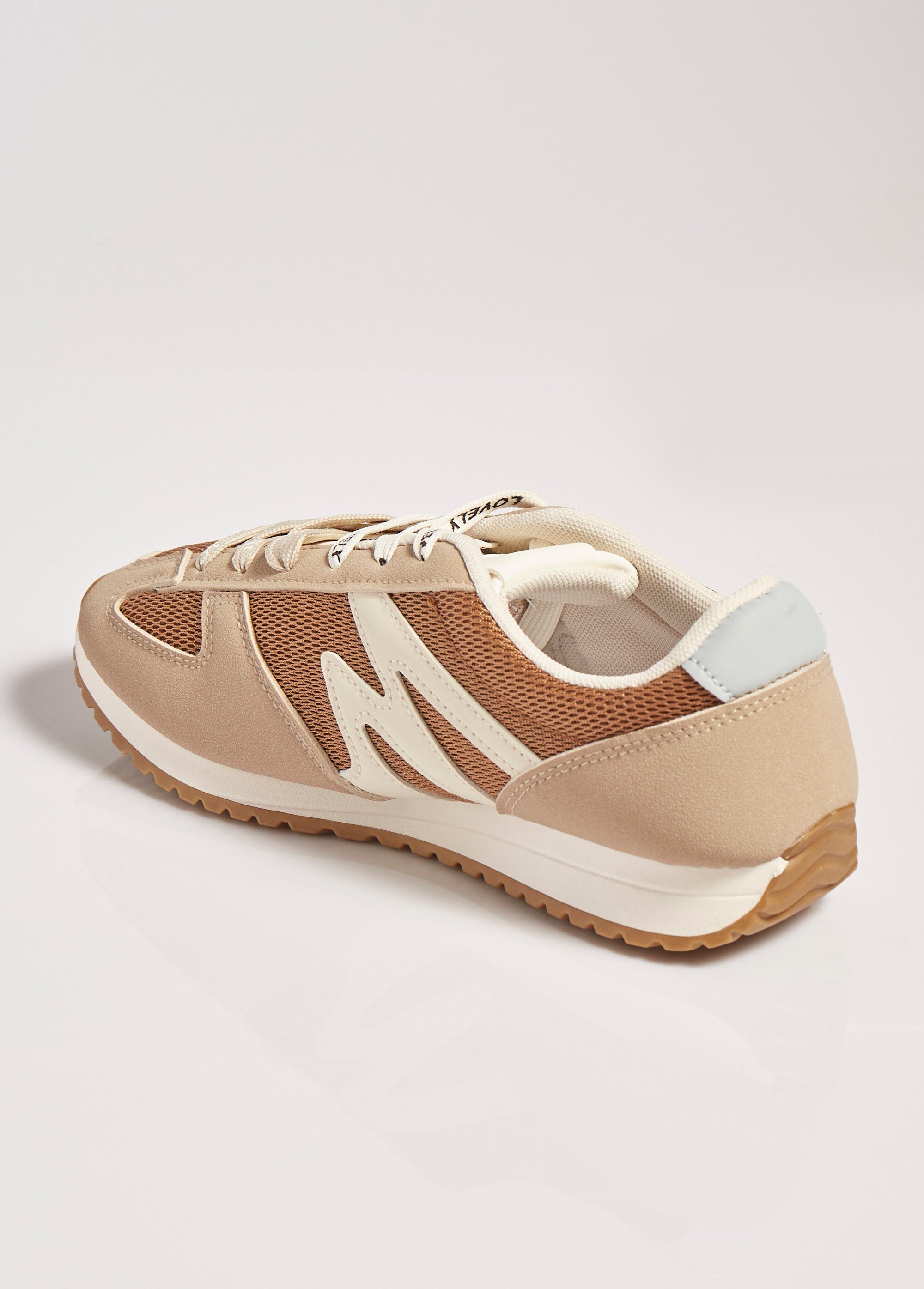 Sneakers multimatières + 2 paires lacets Femme Beige MAR9027 DO1