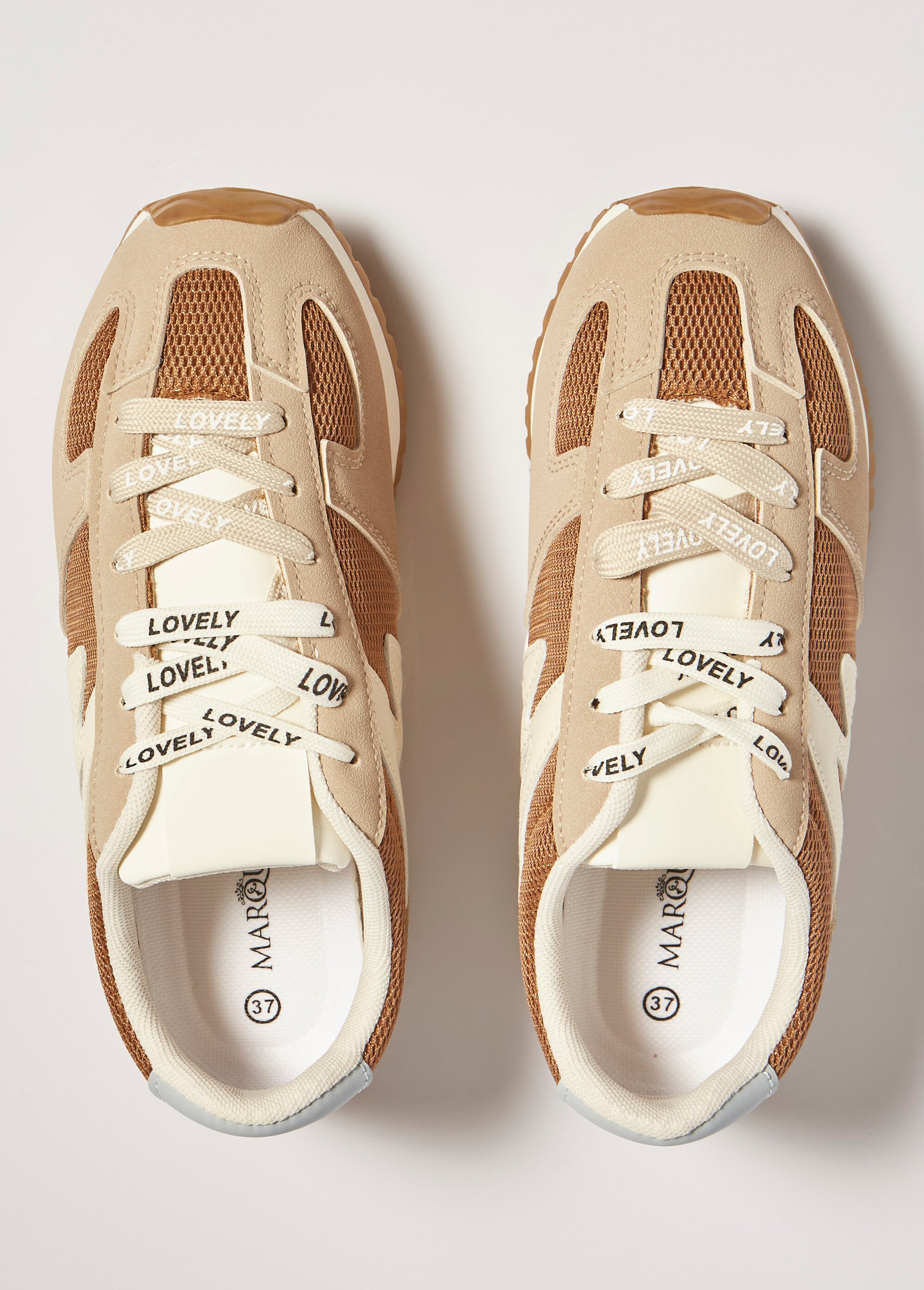 Sneakers multimatières + 2 paires lacets Femme Beige MAR9027 OV1