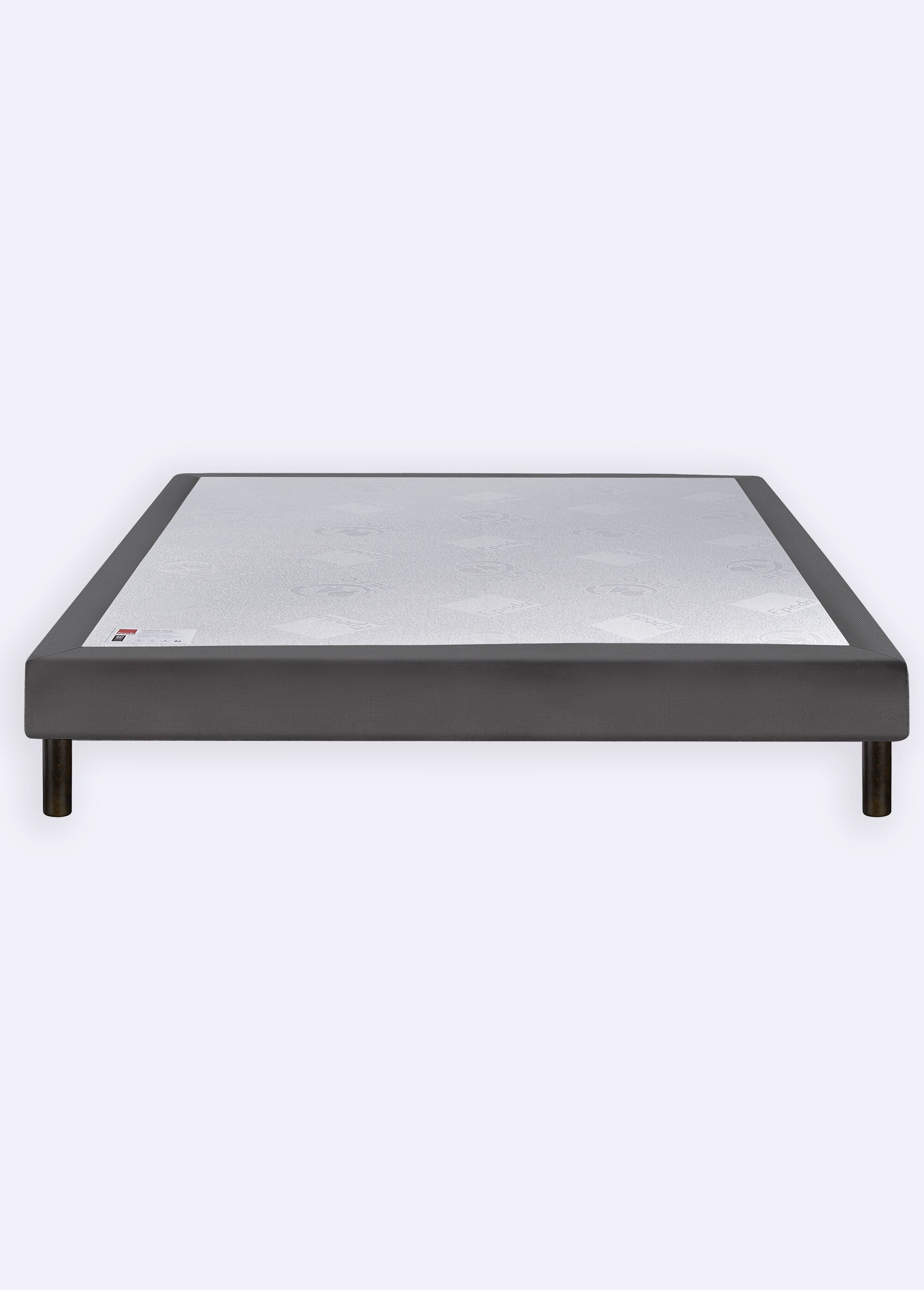 Sommier tapissier 16cm + pieds wengé 17cm TISSES GRIS FUME EPE-BRISTOL-MED DE1