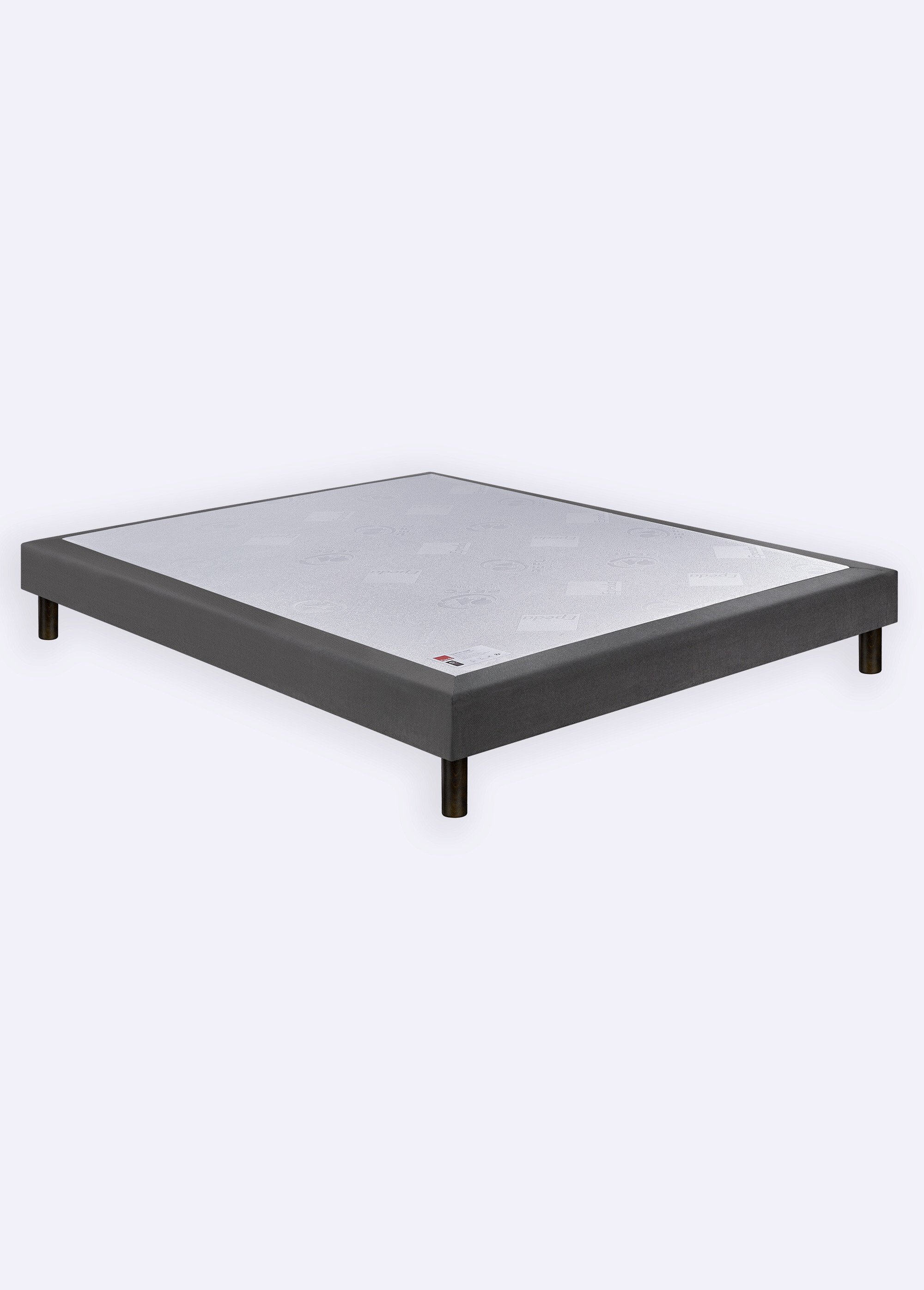 Sommier tapissier 16cm + pieds wengé 17cm TISSES GRIS FUME EPE-BRISTOL-MED FA1
