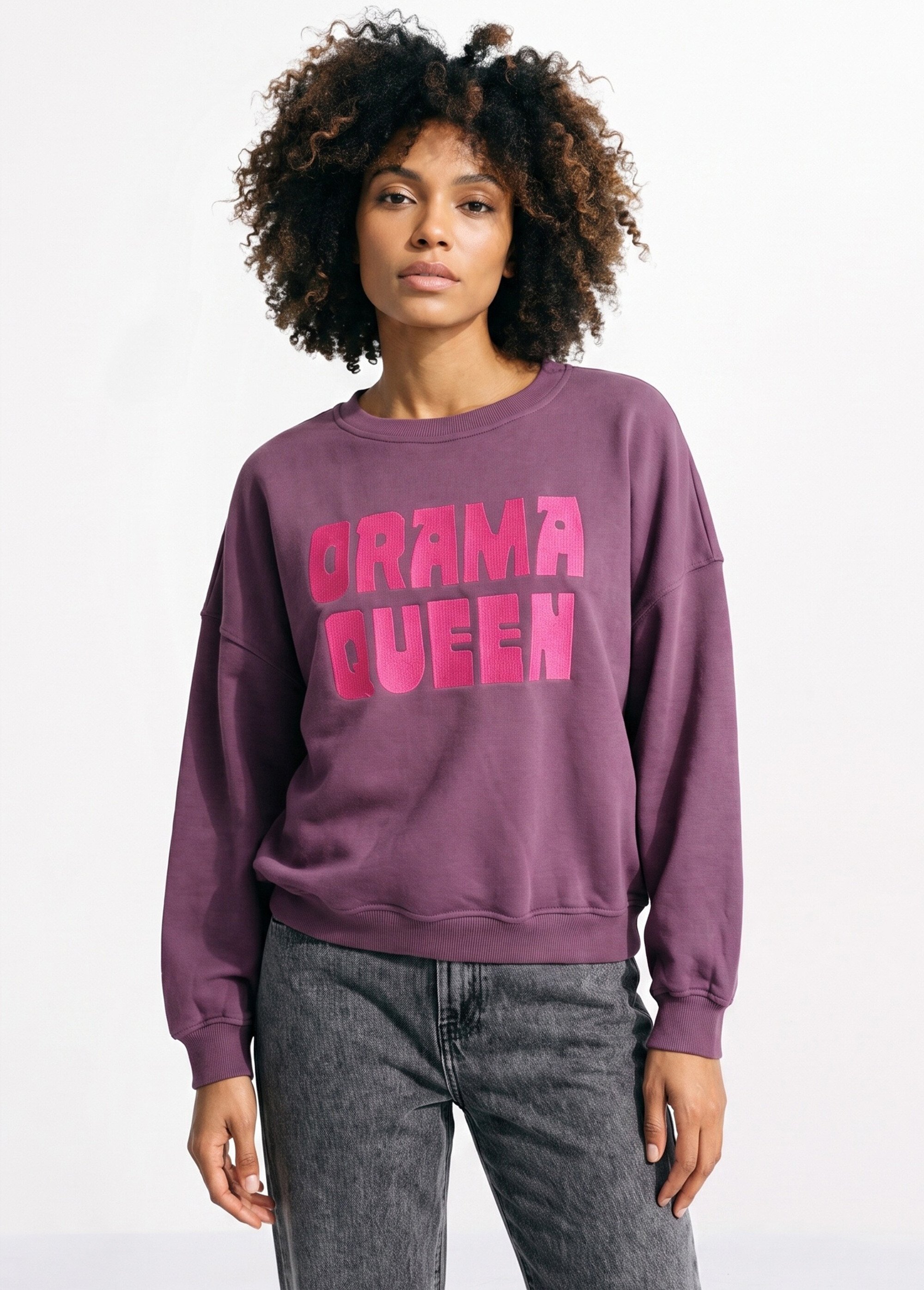 Sweat col rond, message Drama Queen Rouge JB-SW0045 FA1