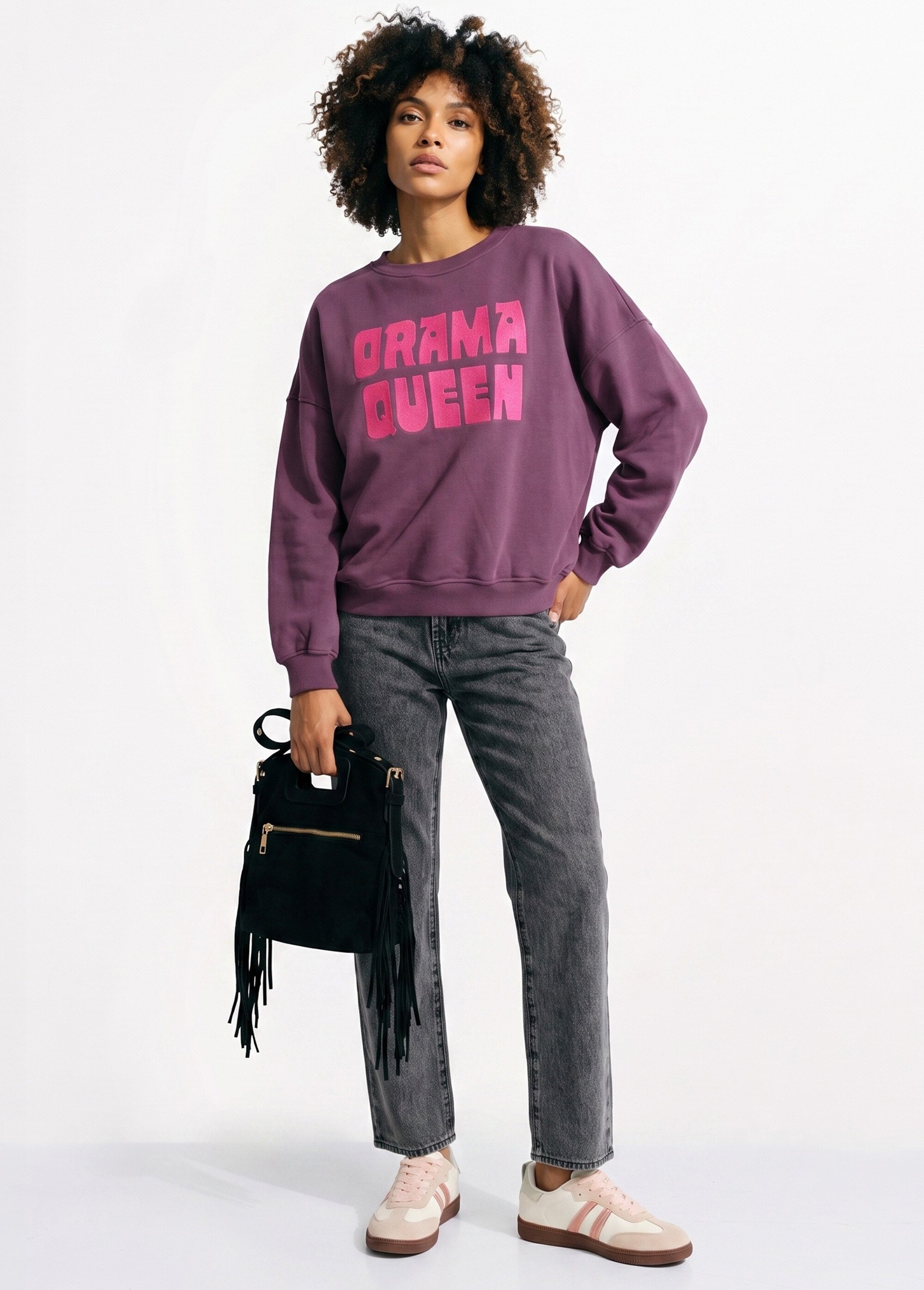 Sweat col rond, message Drama Queen Rouge JB-SW0045 SI1