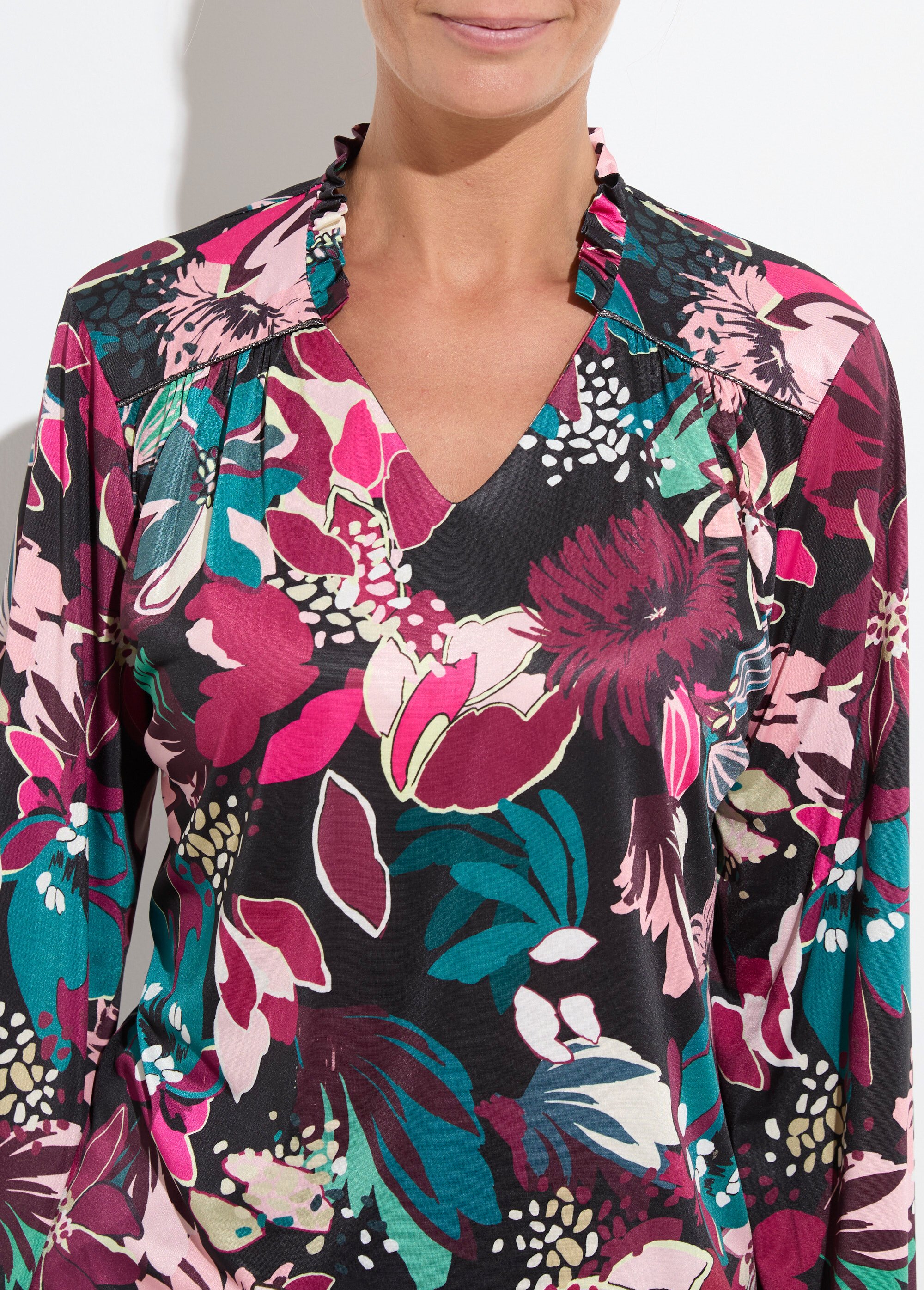 T-shirt col montant imprimé fleurs