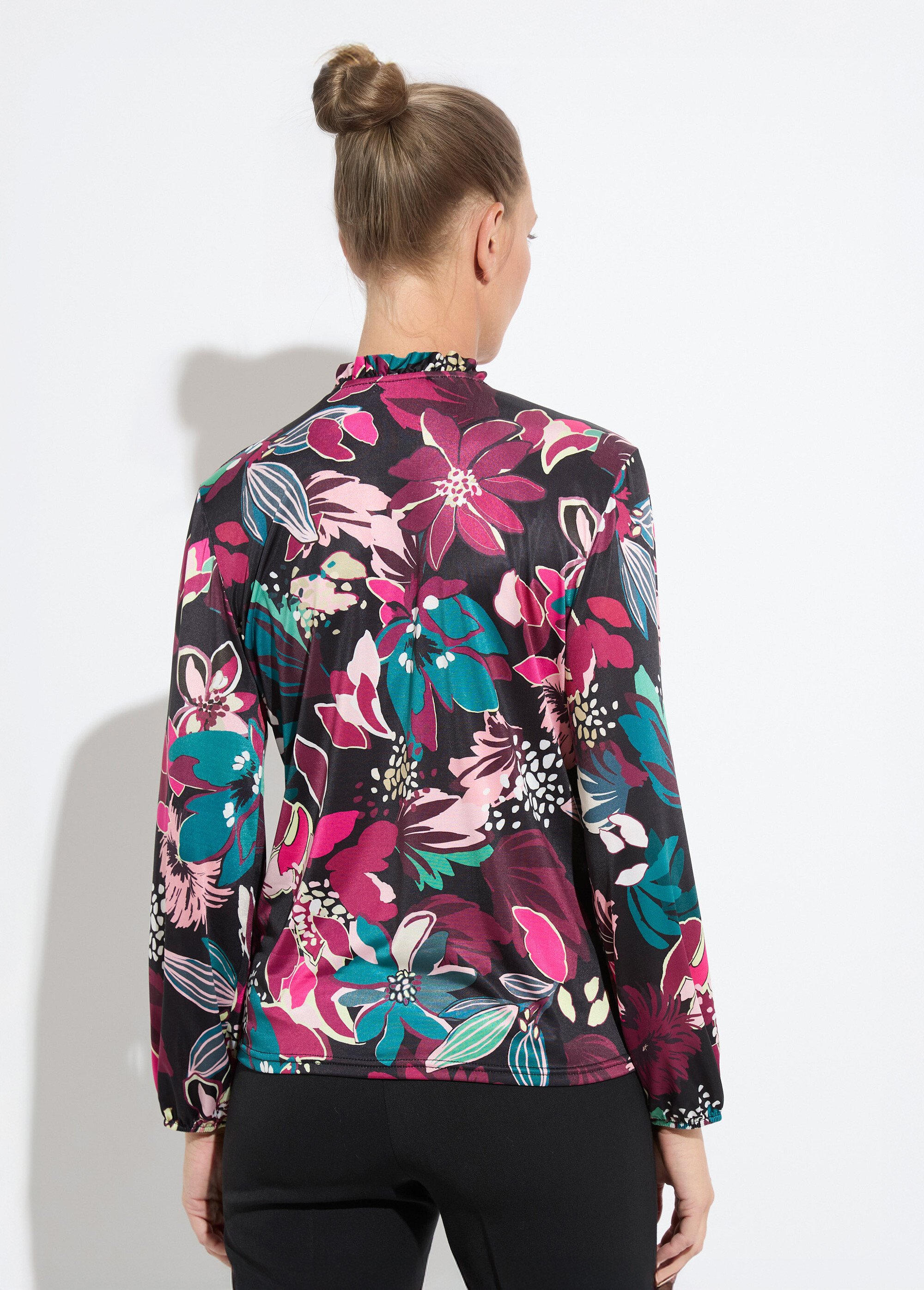 T-shirt col montant imprimé fleurs
