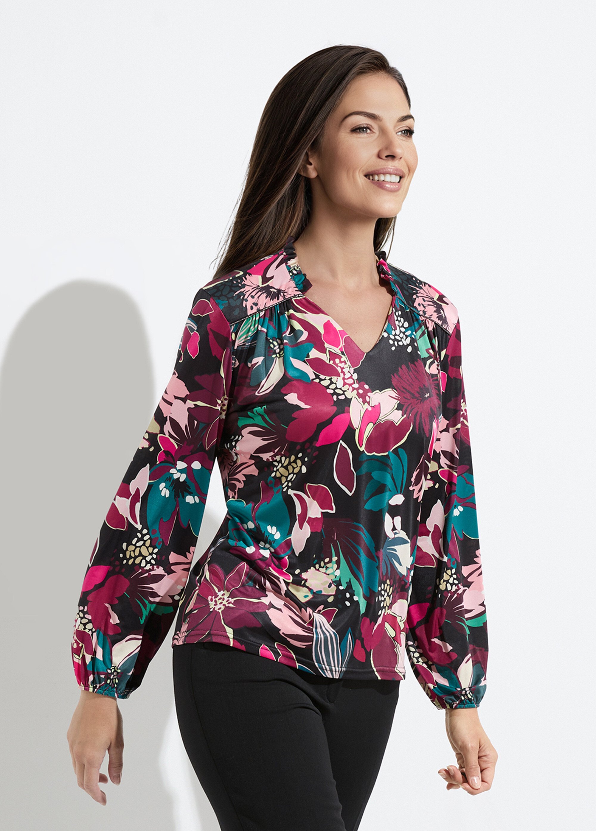 T-shirt col montant imprimé fleurs