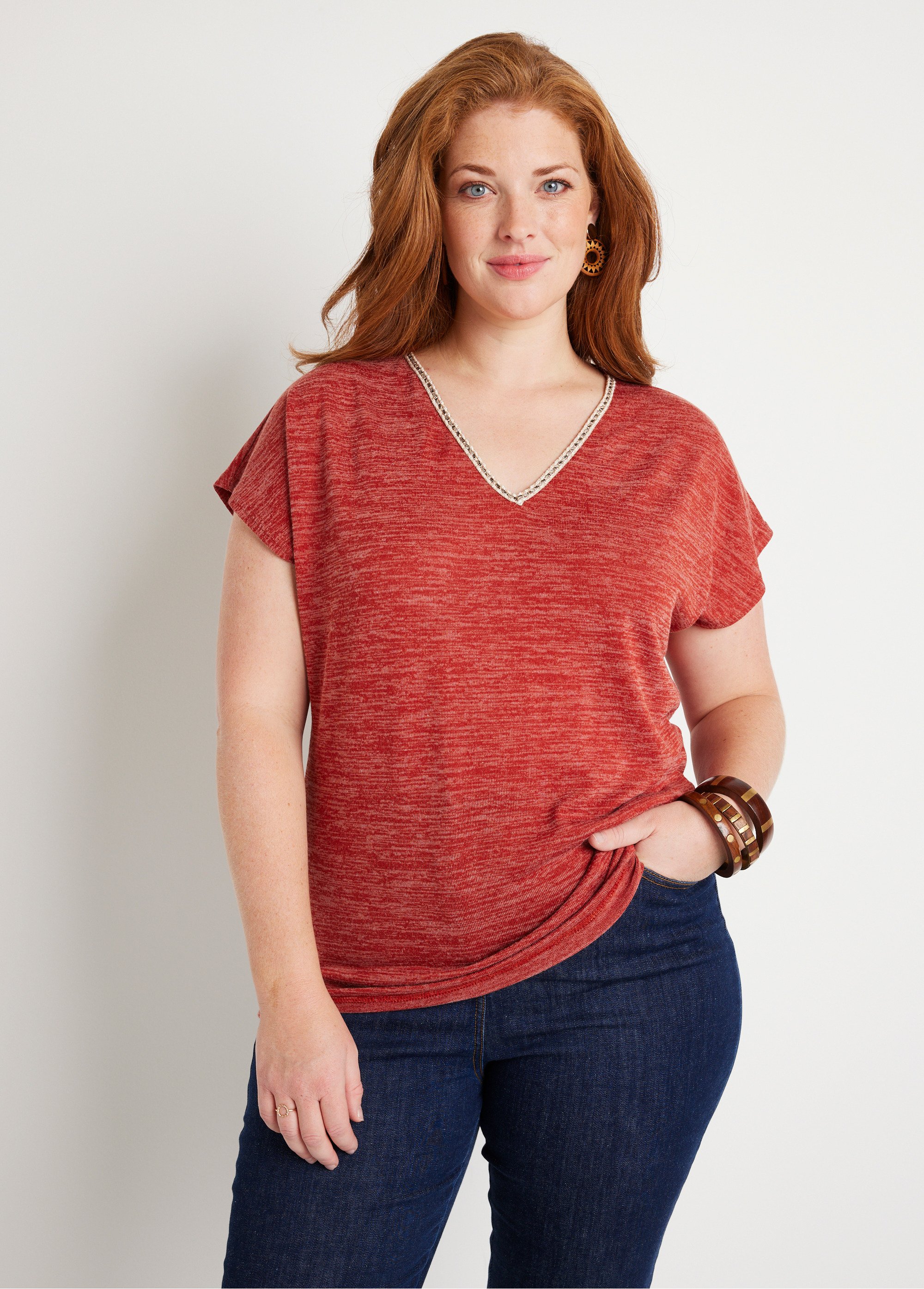 T-shirt court uni effet lin