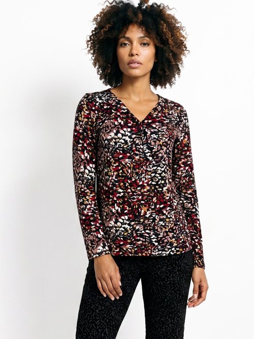 T-shirt évasé col V imprimé graphique multicolore Femme Noir CAMEROUN FA1