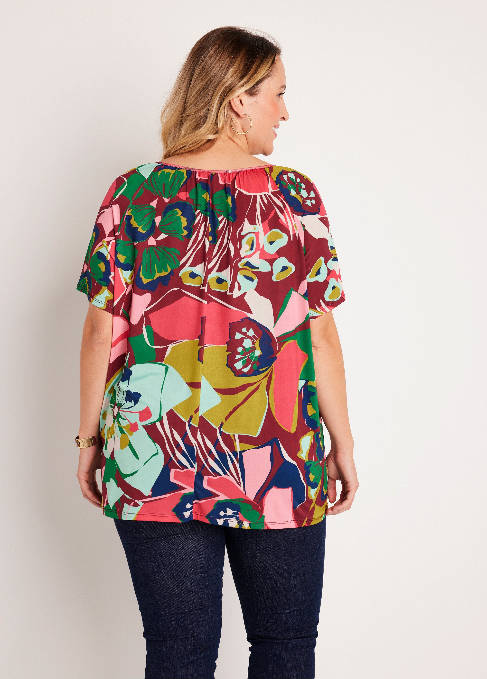 T-shirt long ample uni ou fleuri