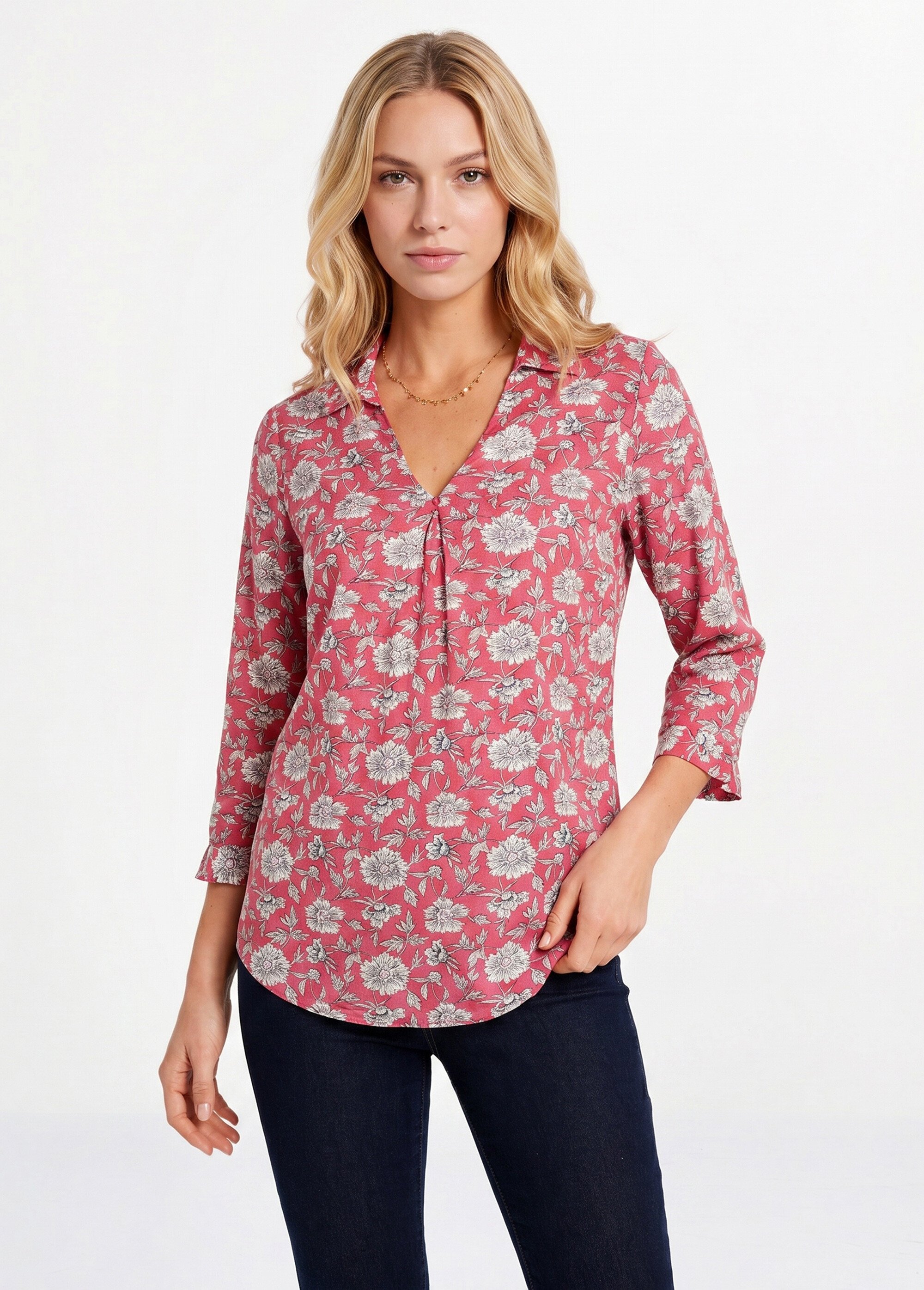 Tunique fluide longue évasée fleurie Femme Rose CABANIS FA1