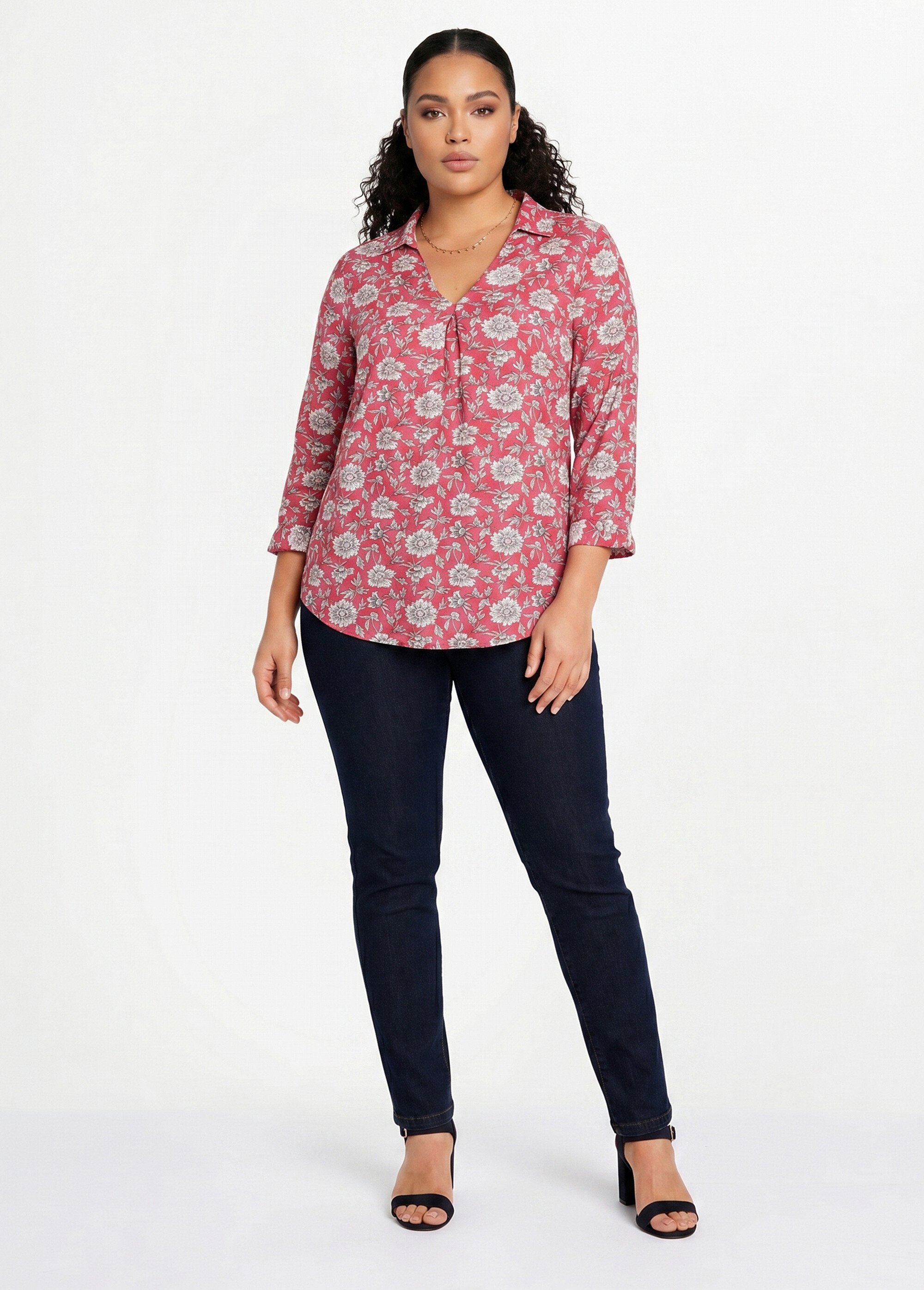 Tunique fluide longue évasée fleurie Femme Grande Taille Rose CABANIS SI1