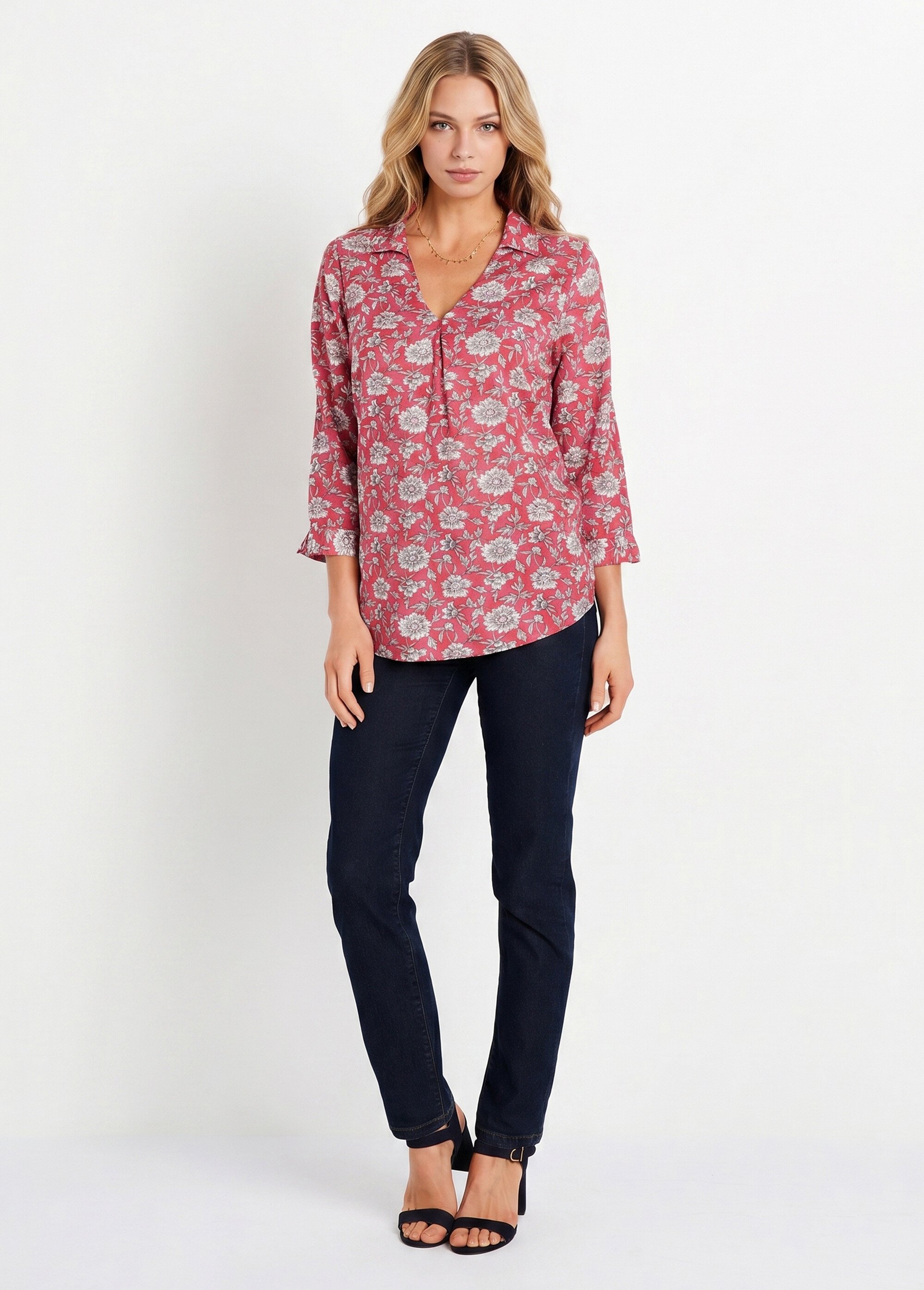 Tunique fluide longue évasée fleurie Femme Rose CABANIS SI1