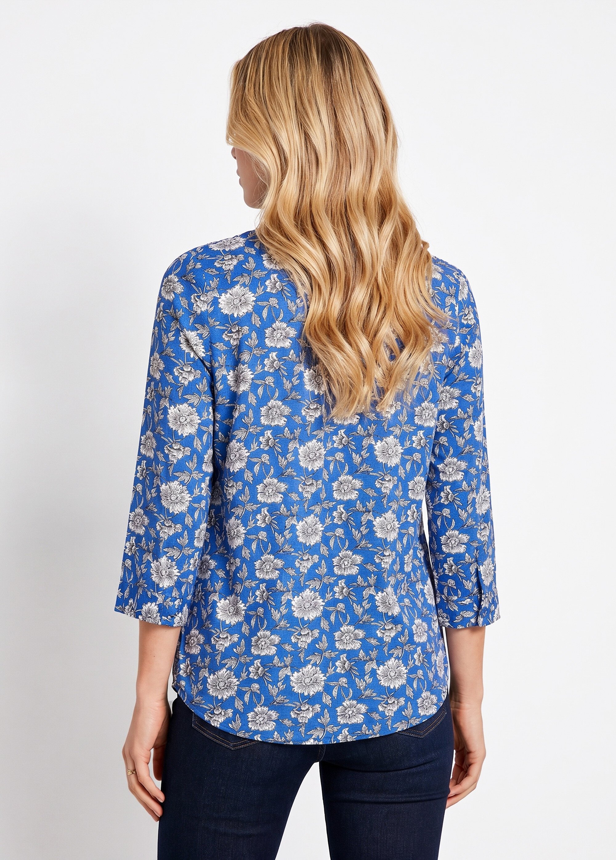 Tunique fluide longue évasée fleurie Femme Bleu CABANIS DO1