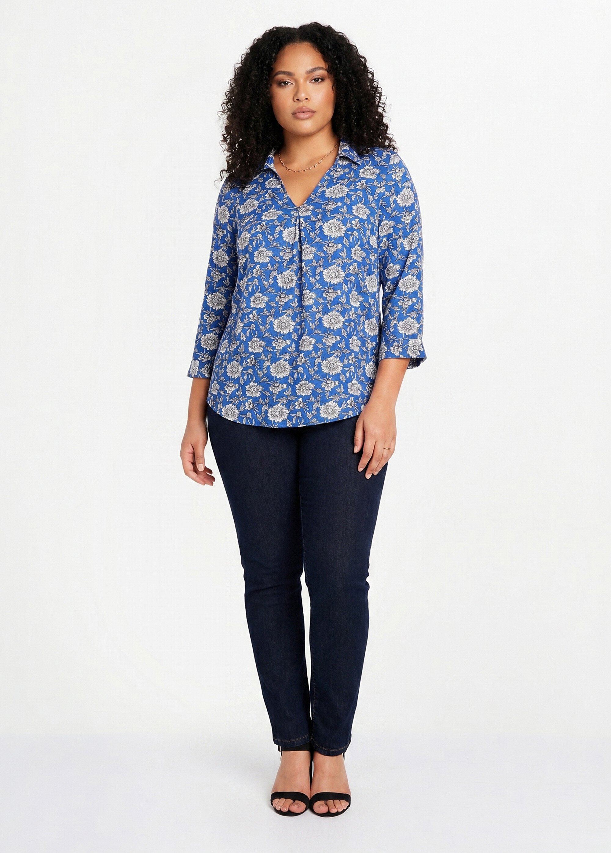 Tunique fluide longue évasée fleurie Femme Grande Taille Bleu CABANIS SI1