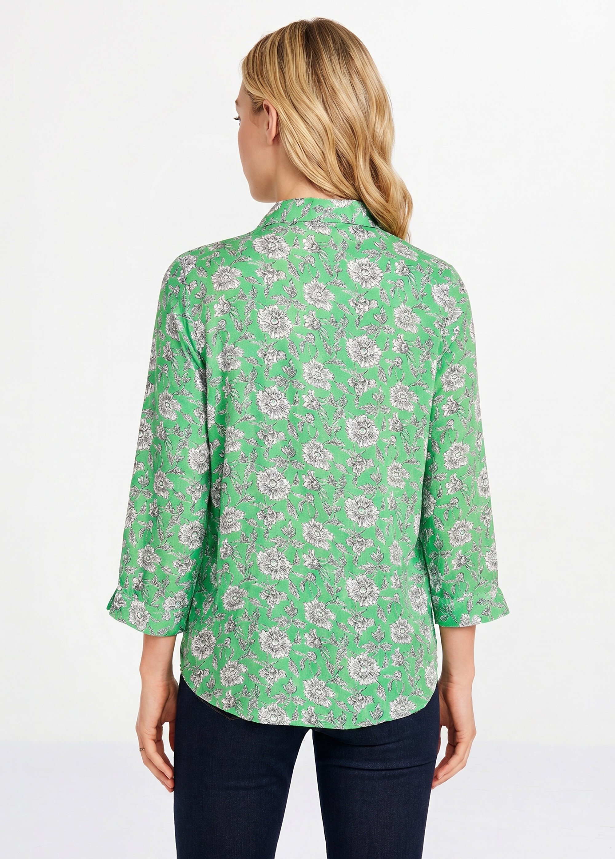 Tunique fluide longue évasée fleurie Femme Vert CABANIS DO1