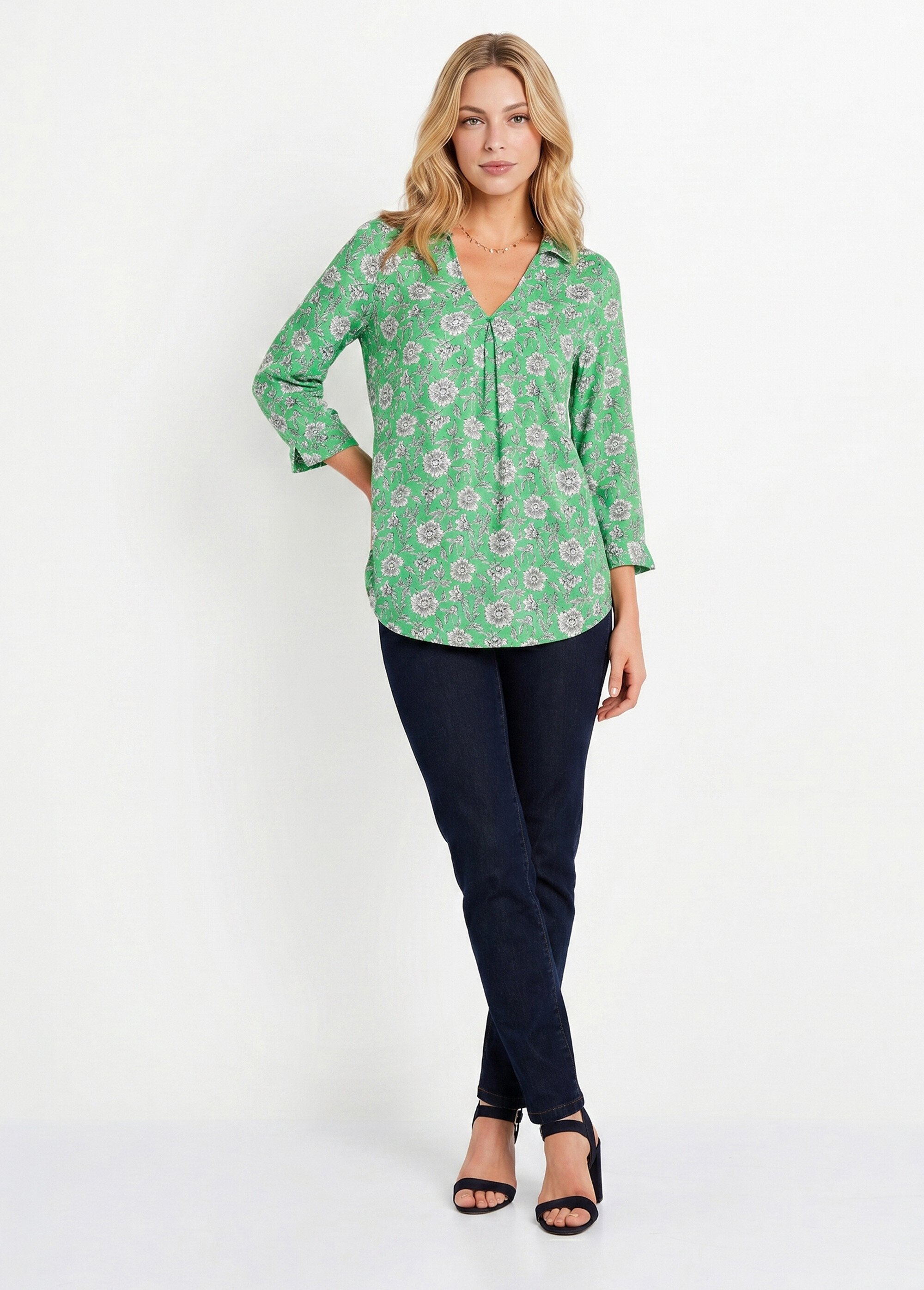 Tunique fluide longue évasée fleurie Femme Vert CABANIS SI1