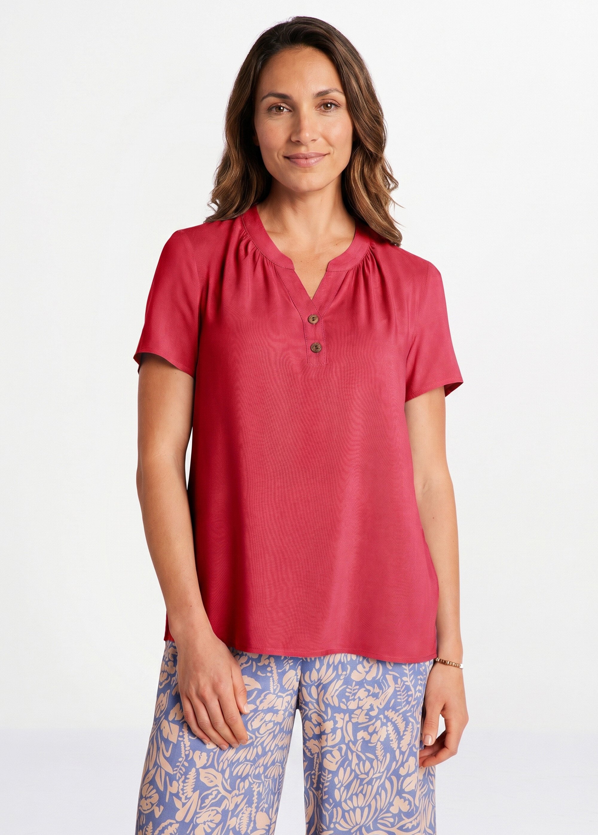 Tunique longue évasée fleurie ou unie Femme Rouge COULIS FA1