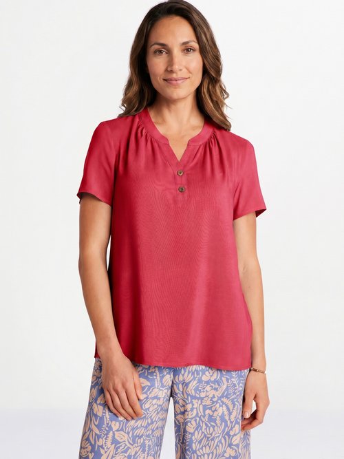 Tunique longue évasée fleurie ou unie Femme Rouge COULIS FA1