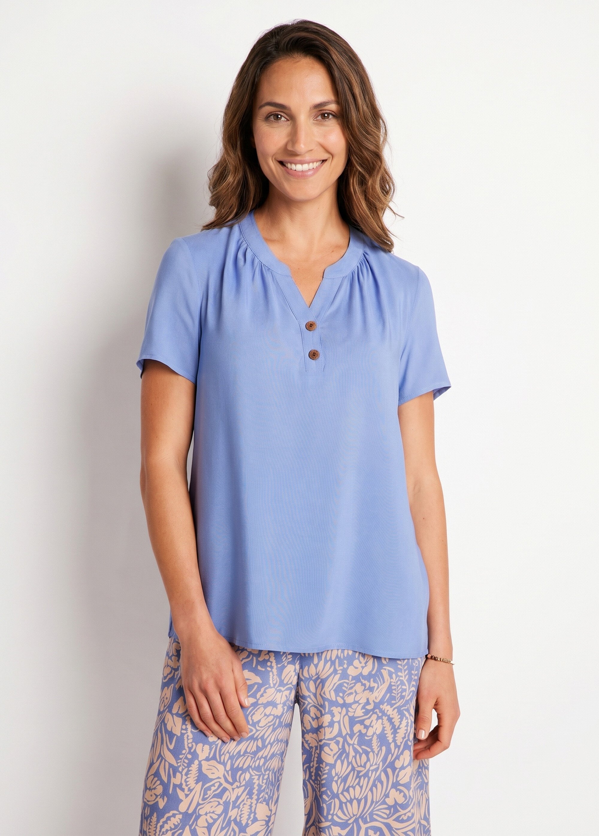 Tunique longue évasée fleurie ou unie Femme Bleu COULIS FA1