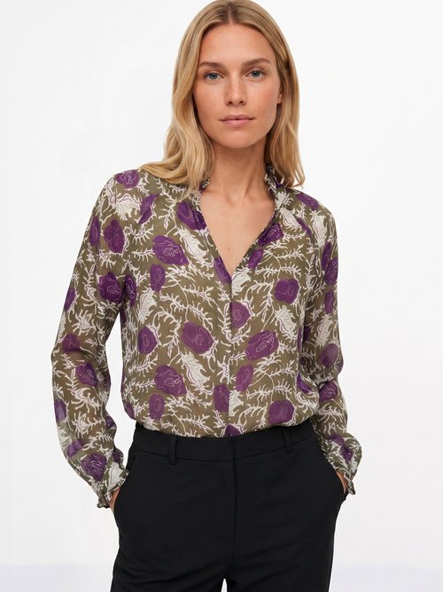 Tunique voile imprimé, col volanté Femme Vert JB-B6352 MV1