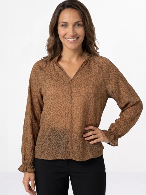 Tunique voile motif léopard, col volanté Femme Marron JB-B6337 FA1