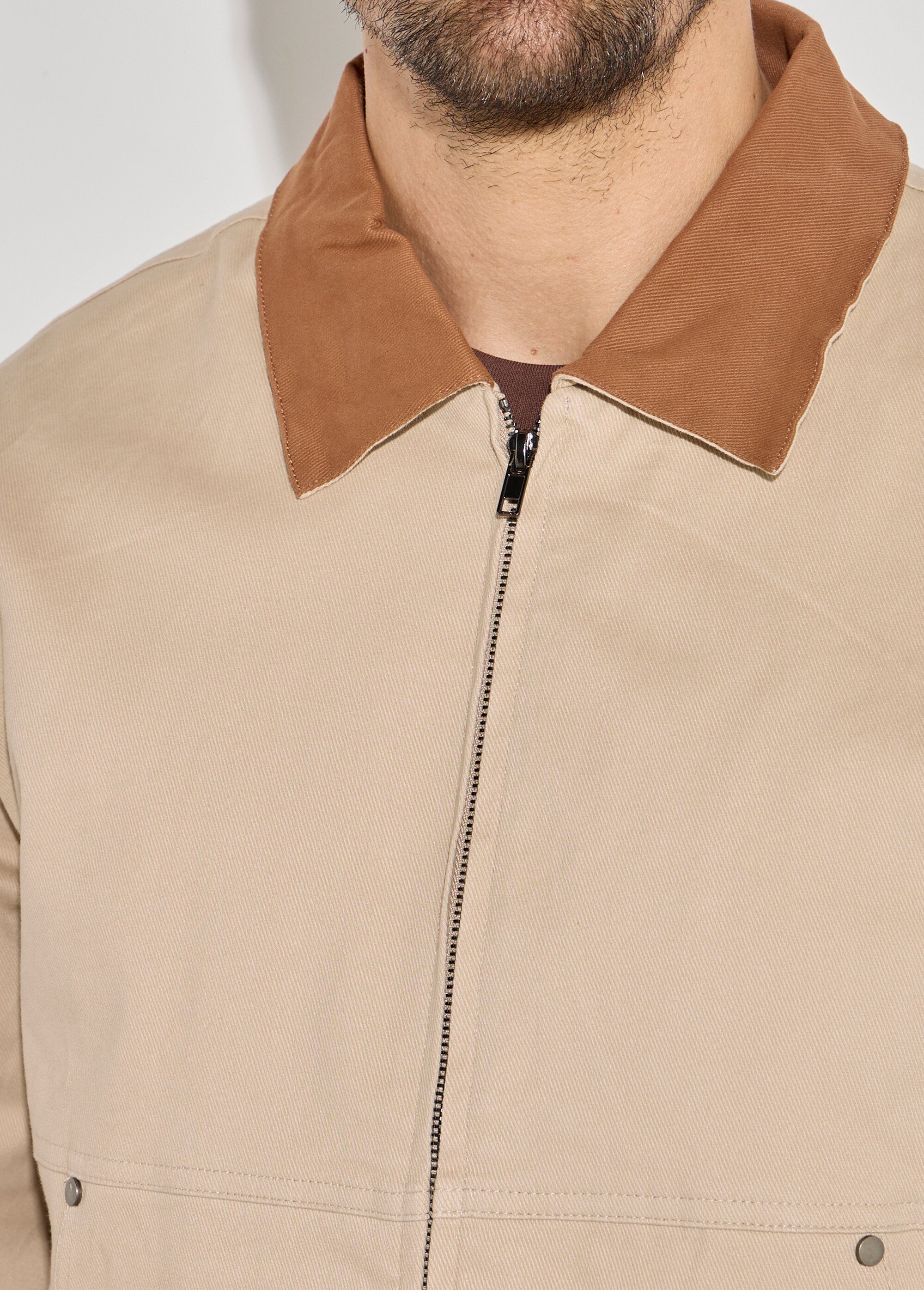 Veste casual zippée en toile coton Homme Marron FRIBM2578U DE1