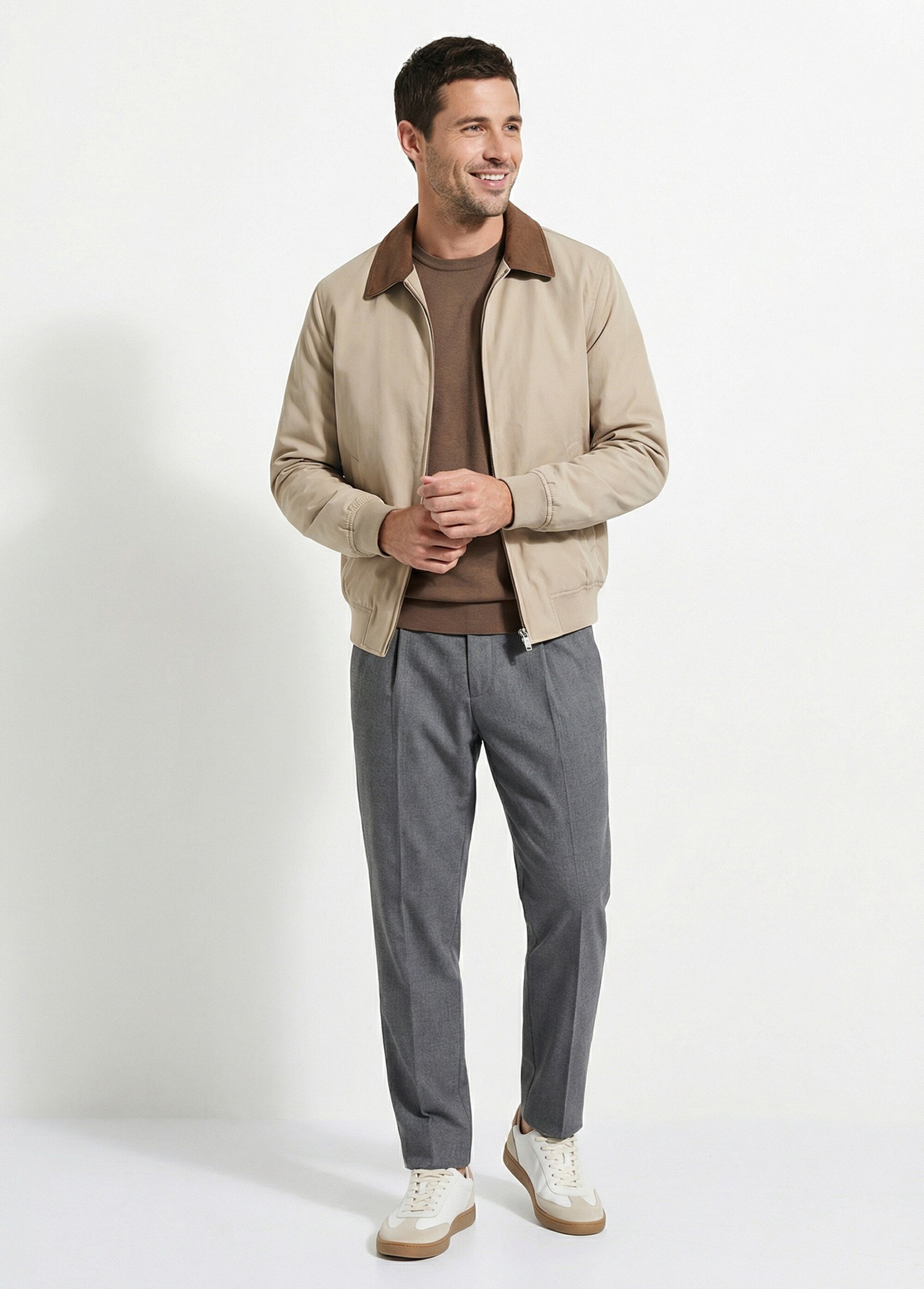 Veste casual zippée en toile coton Homme Marron FRIBM2578U SF1