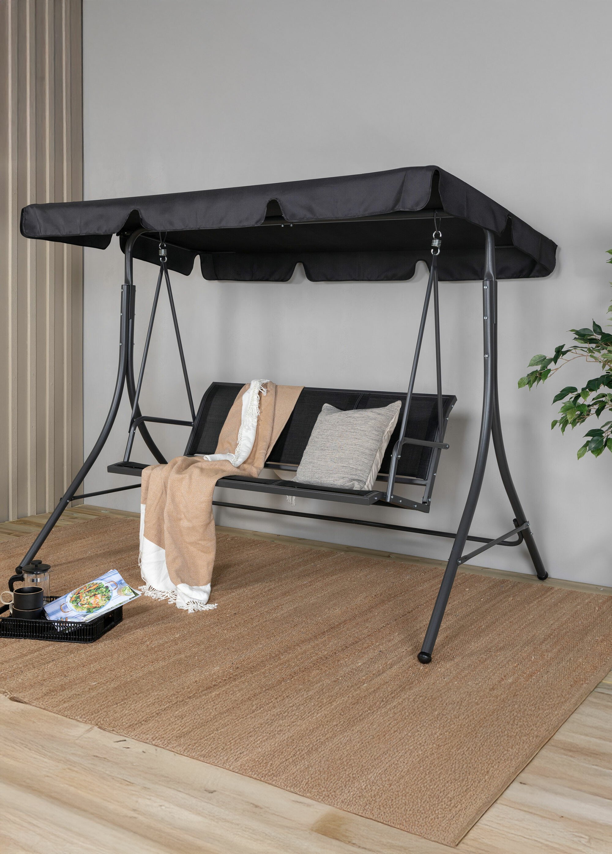 Balancelle canapé design 3 places + toit NOIR VEN-1017-408 SI1