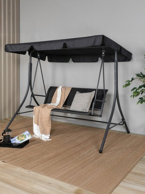 Balancelle canapé design 3 places + toit NOIR VEN-1017-408 SI1